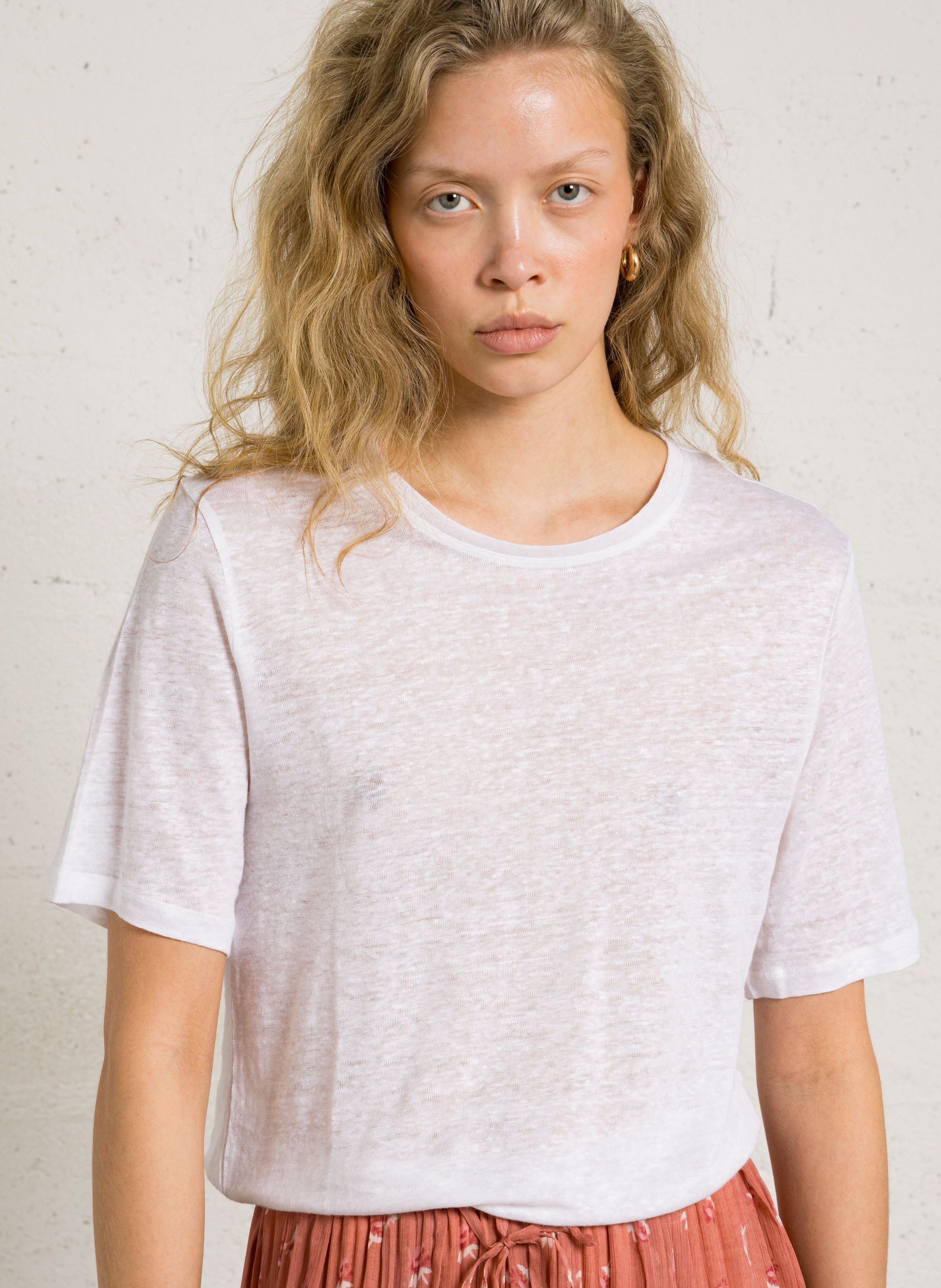 Tee-shirt manches courtes en lin DES PETITS HAUTS Beige