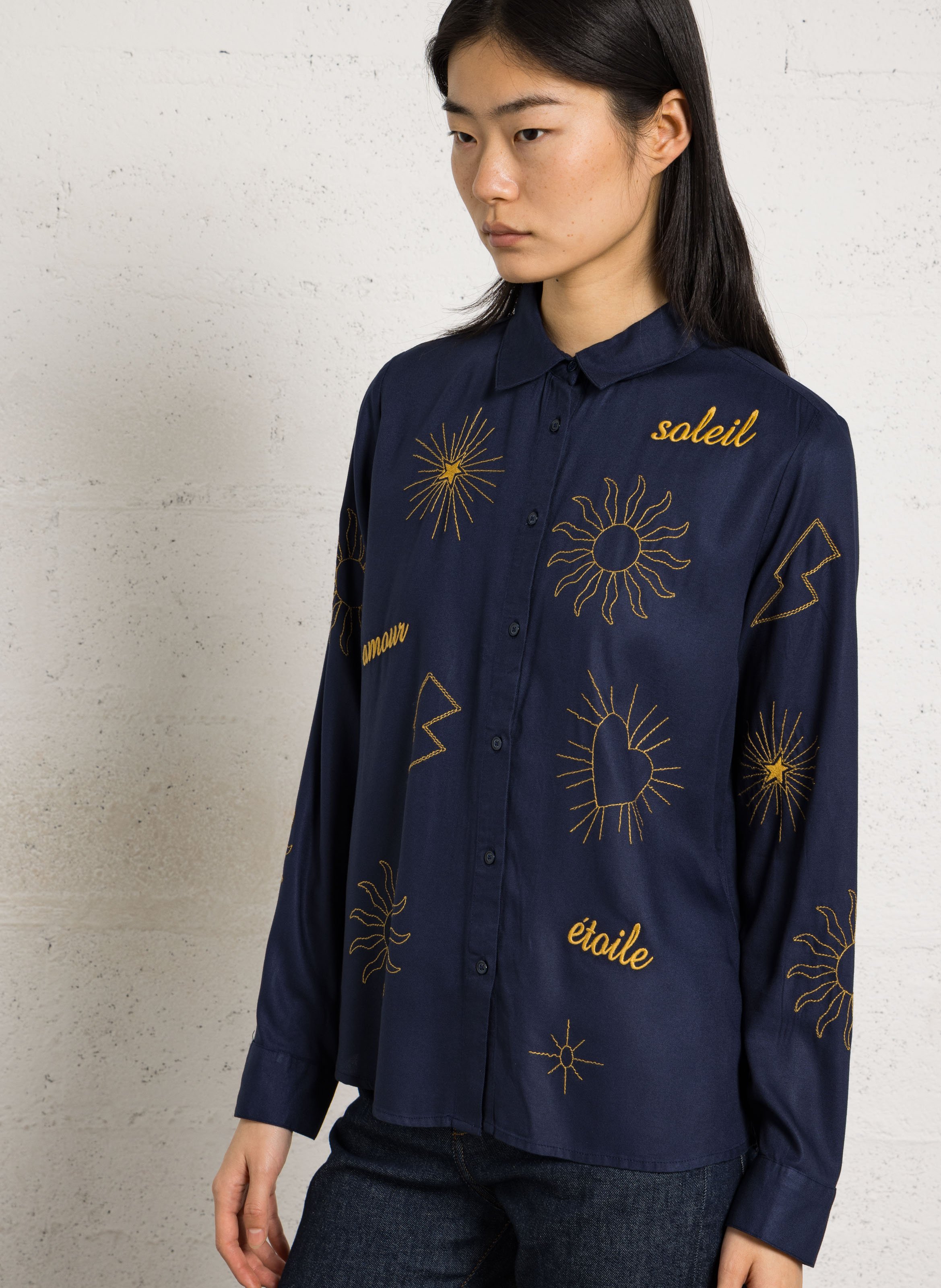 Chemise droite col classique brodée LA PETITE ETOILE Bleu