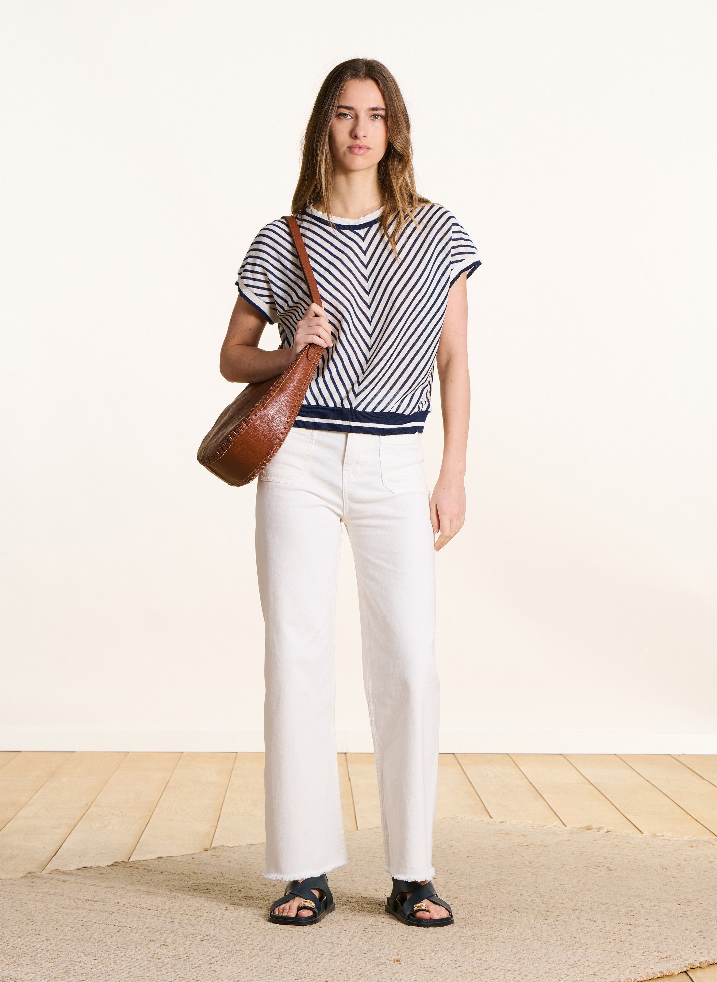 Pull oversize col rond en coton recyclé mélangé LA FEE MARABOUTEE Bleu