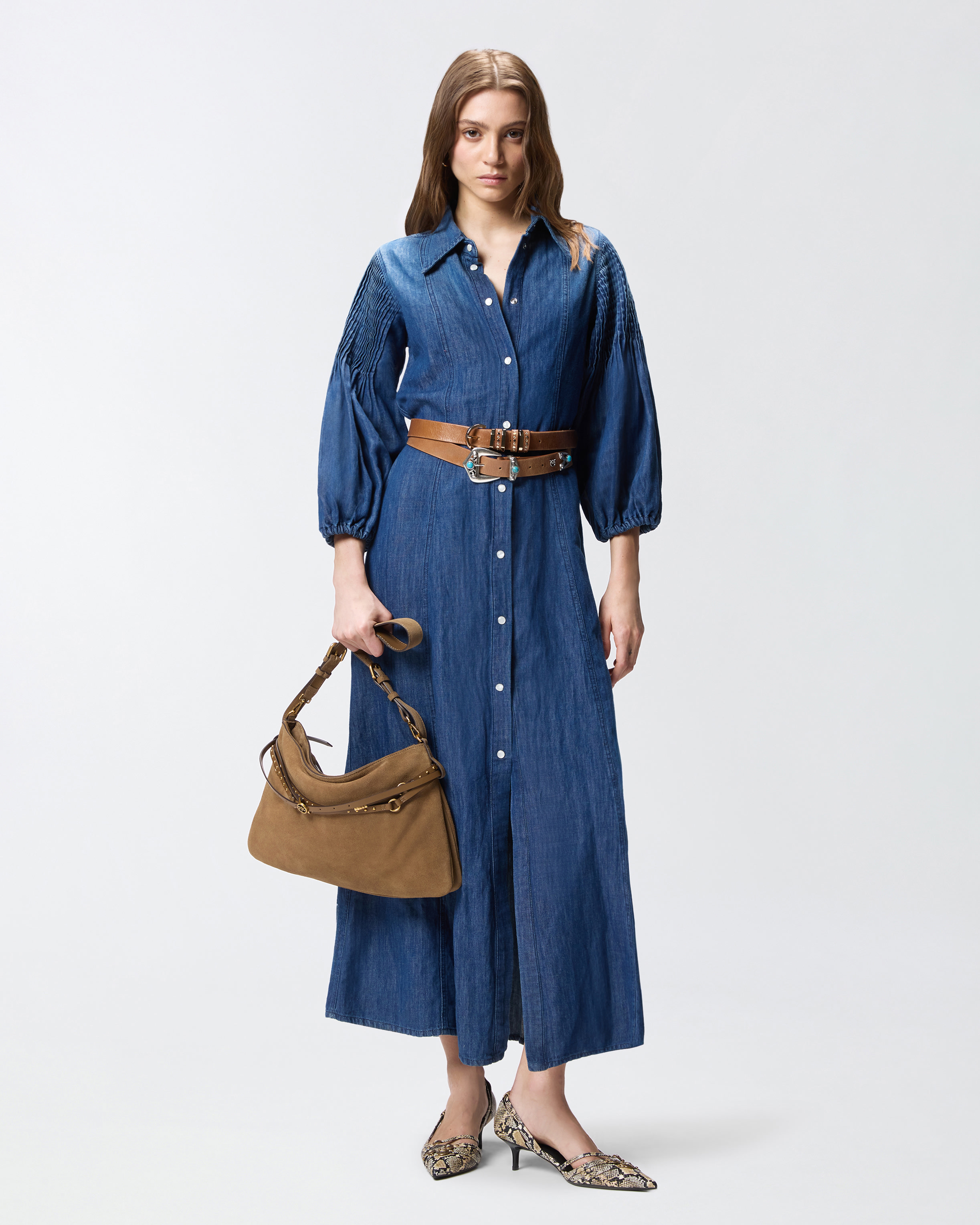 Robe chemise longue en denim PINKO Multicolore