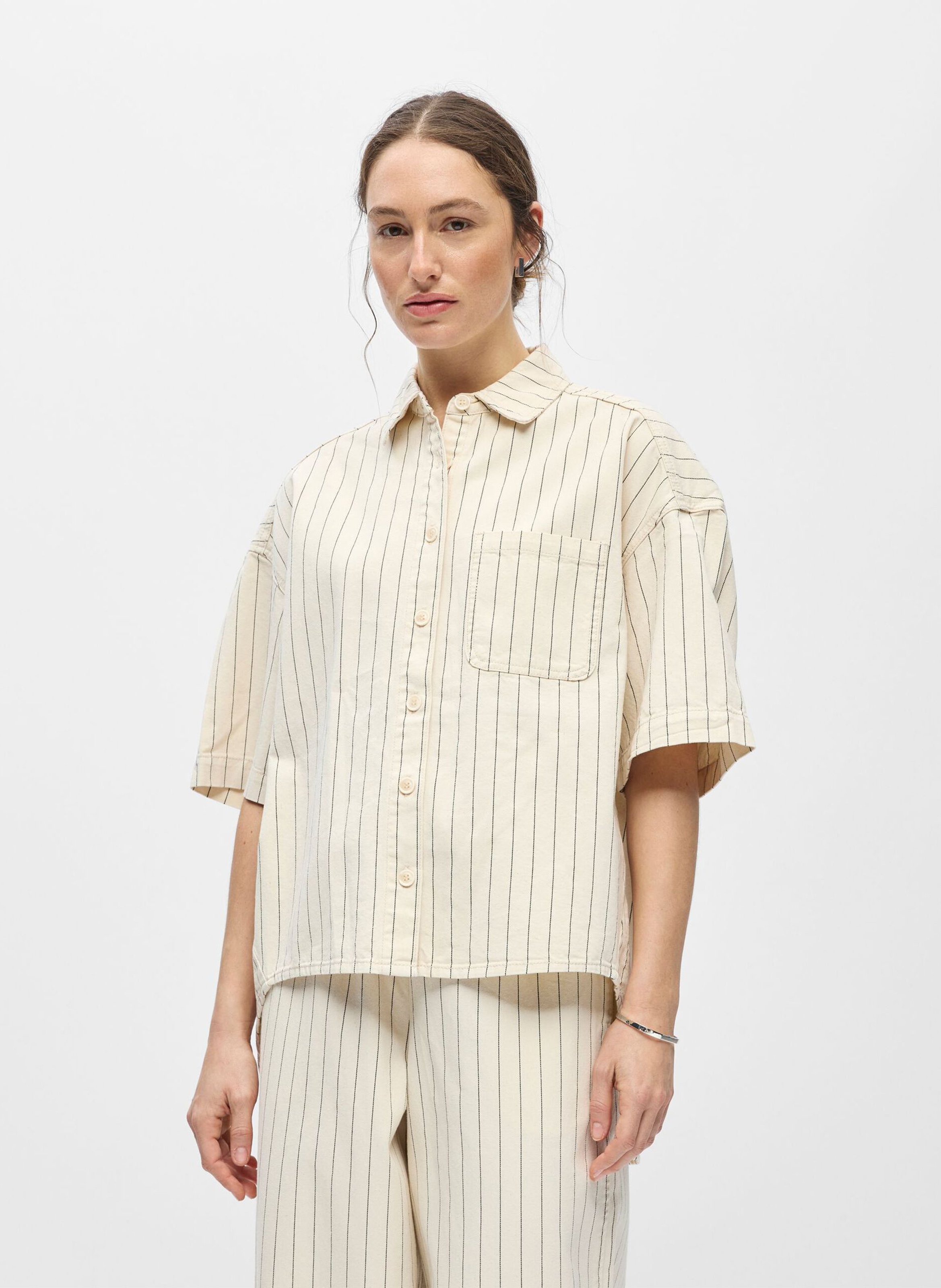 Short-sleeved striped shirt OBJECT Beige