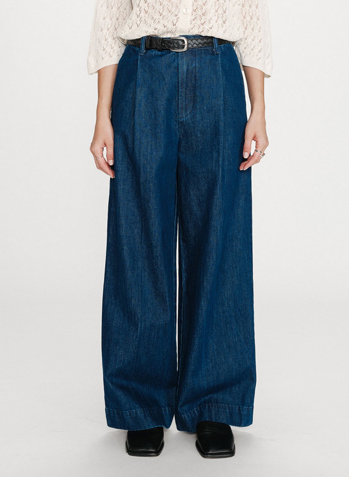 Pantalon ample taille haute en denim GRACE ET MILA Bleu