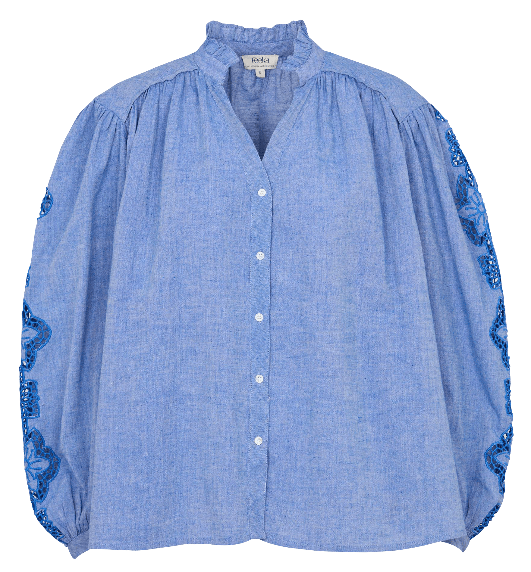 Blouse col volanté en coton FEEKA Bleu