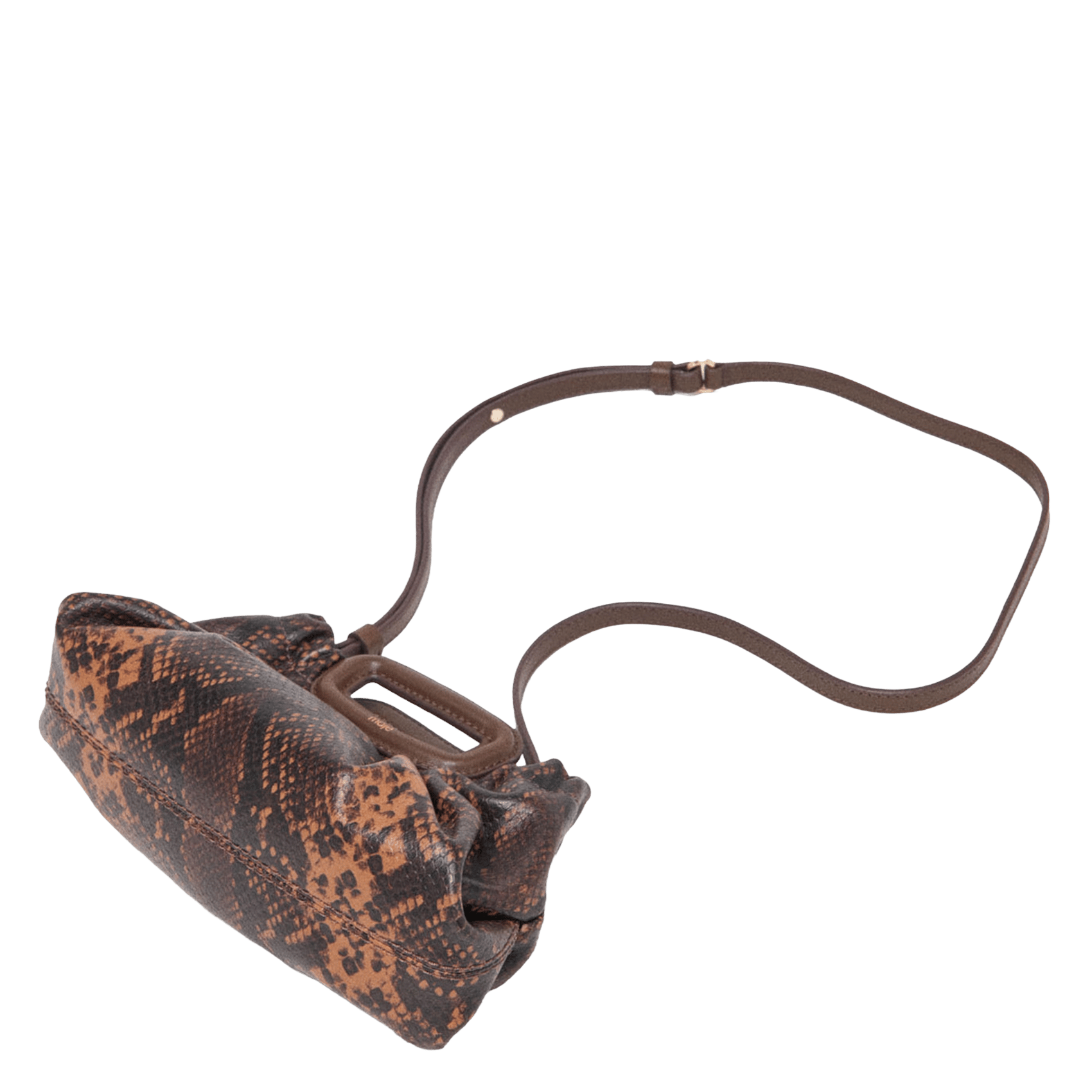 Kleine clutch van reliëfleer met pythonprint MAJE Bruin