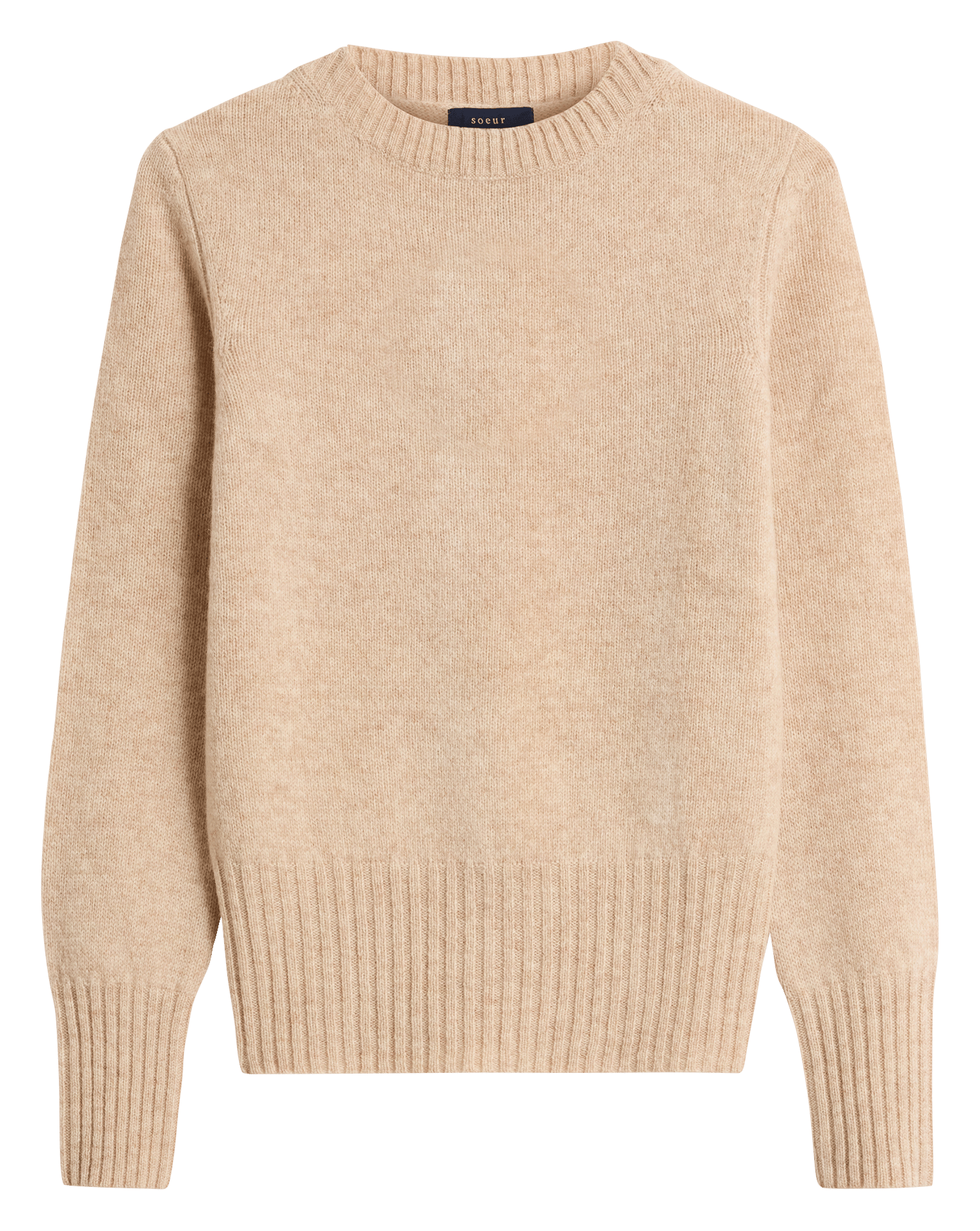 Rechte, wollen trui met ronde hals SOEUR Beige