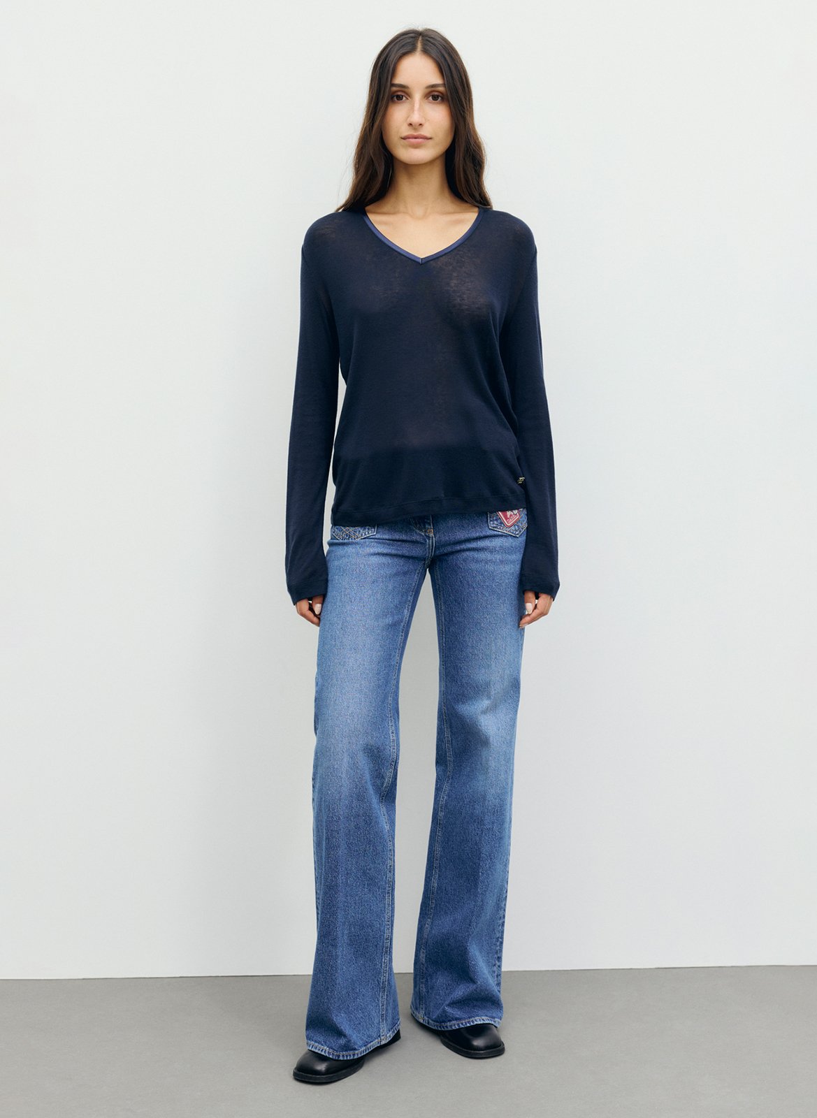 Flame Pattern V-Neck Sweater GERARD DAREL Blue