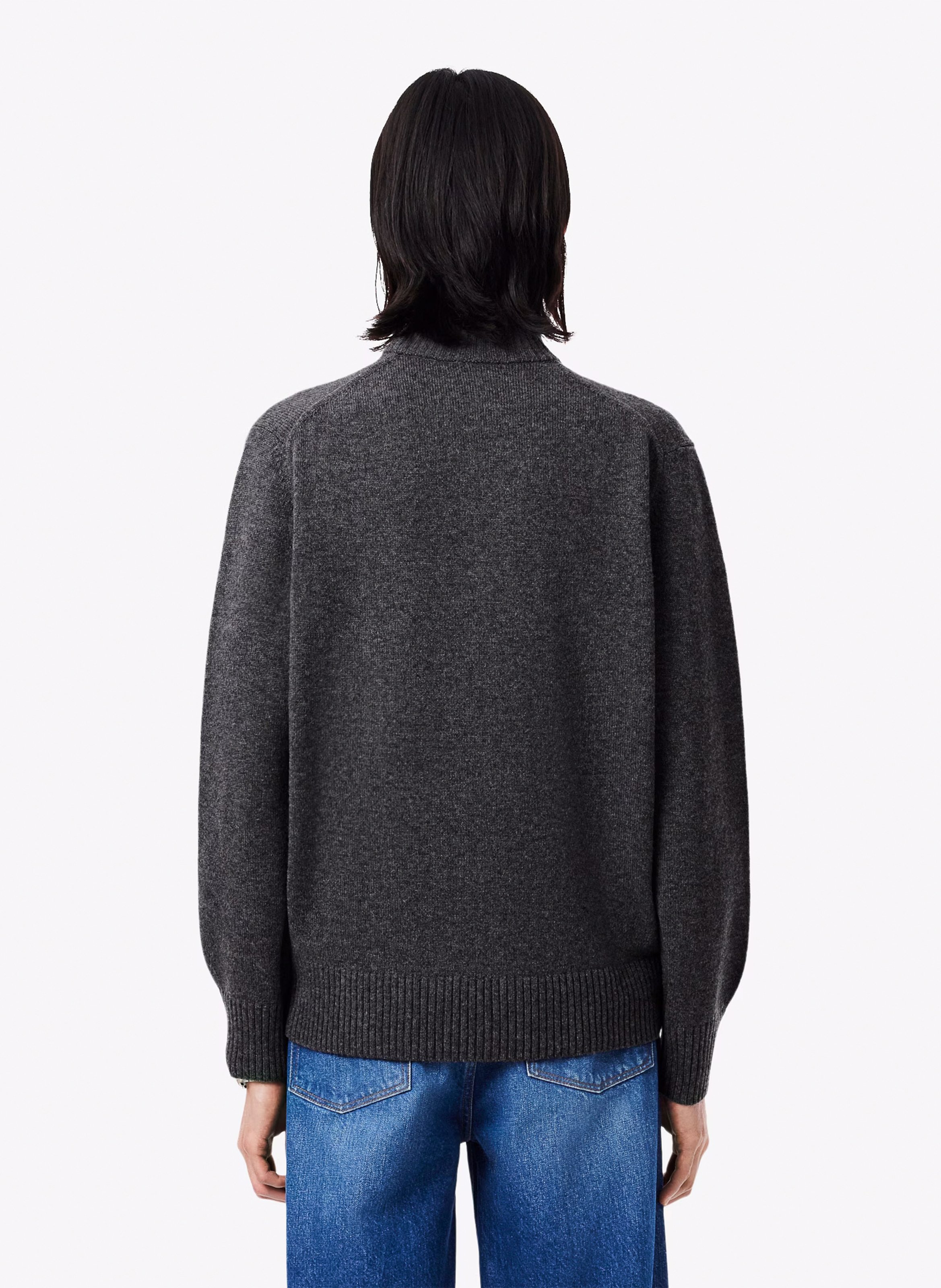 Pull droit col montant zippé en laine | Gris LACOSTE Homme