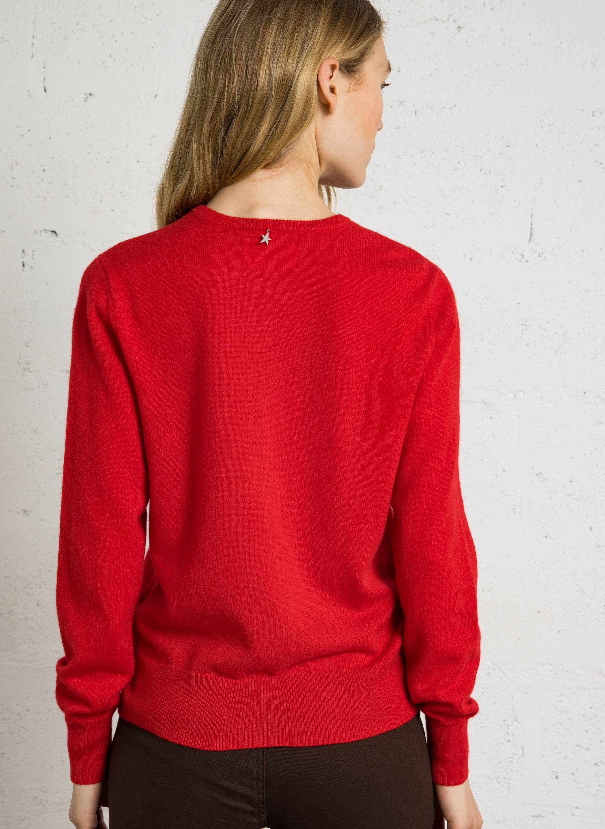 Rechte ronde hals kasjmier vest SUD EXPRESS Rood