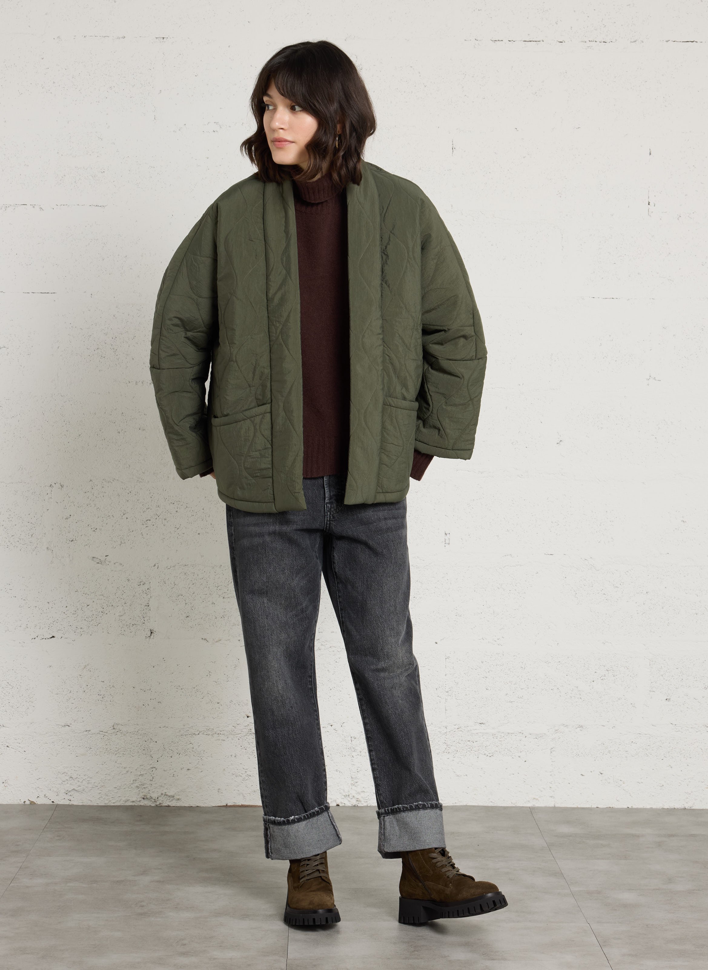 Oversized quilted jacket AOKYANOS Khaki