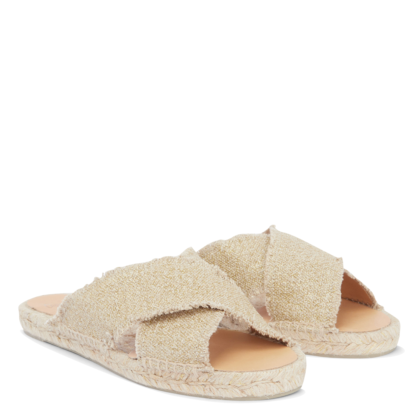 Flat linen-blend mules CASTANER Golden