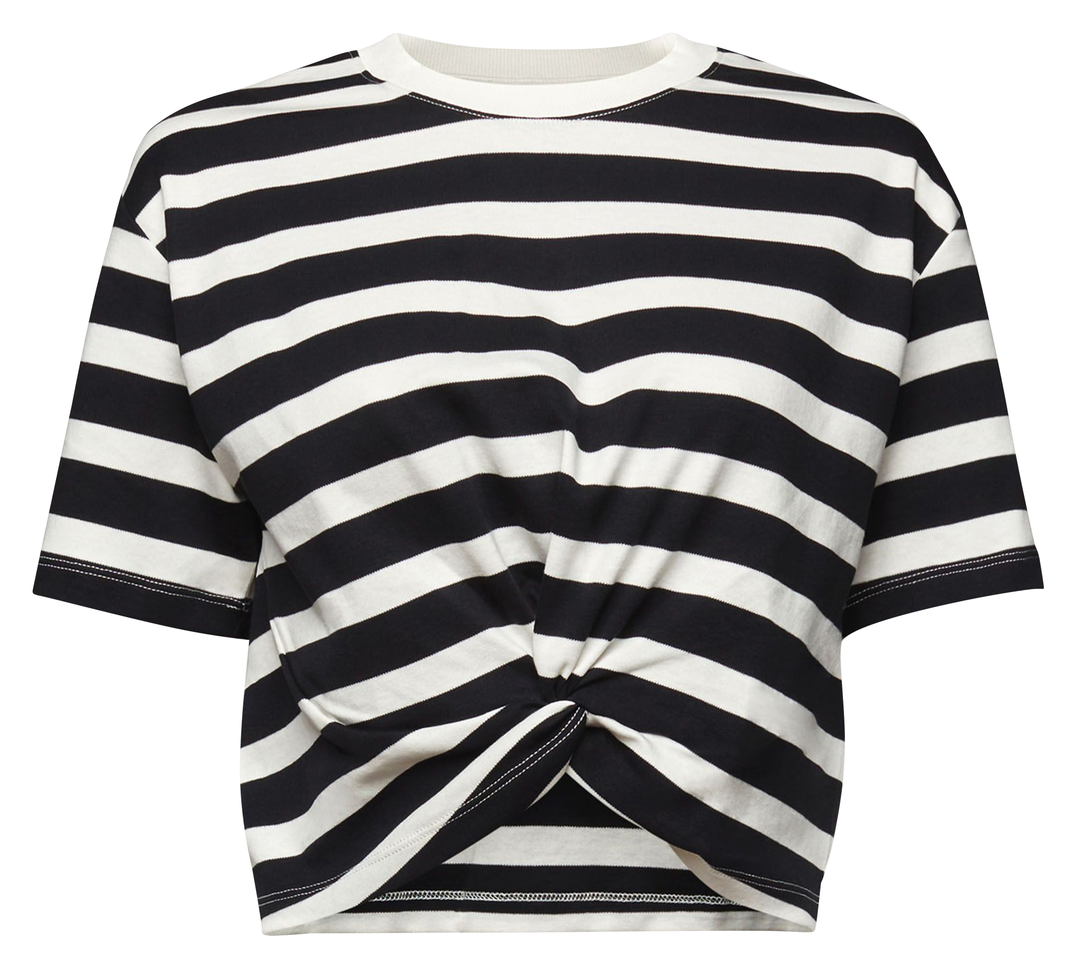 Straight striped cotton round-neck T-shirt ESPRIT Black