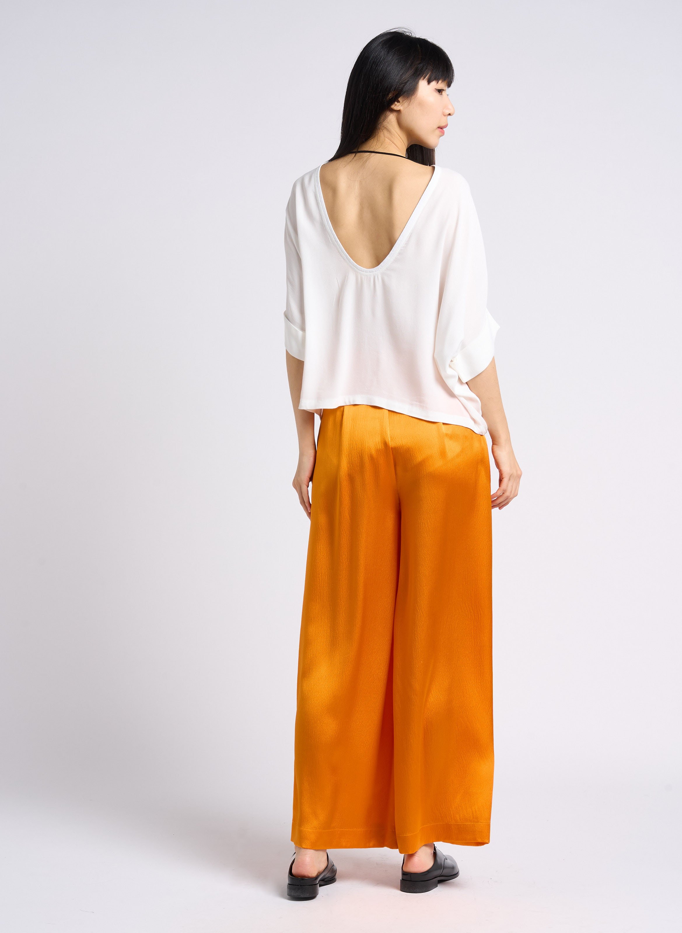 Pantalon large taille haute ceinturée en soie  KARMA KOMA Orange