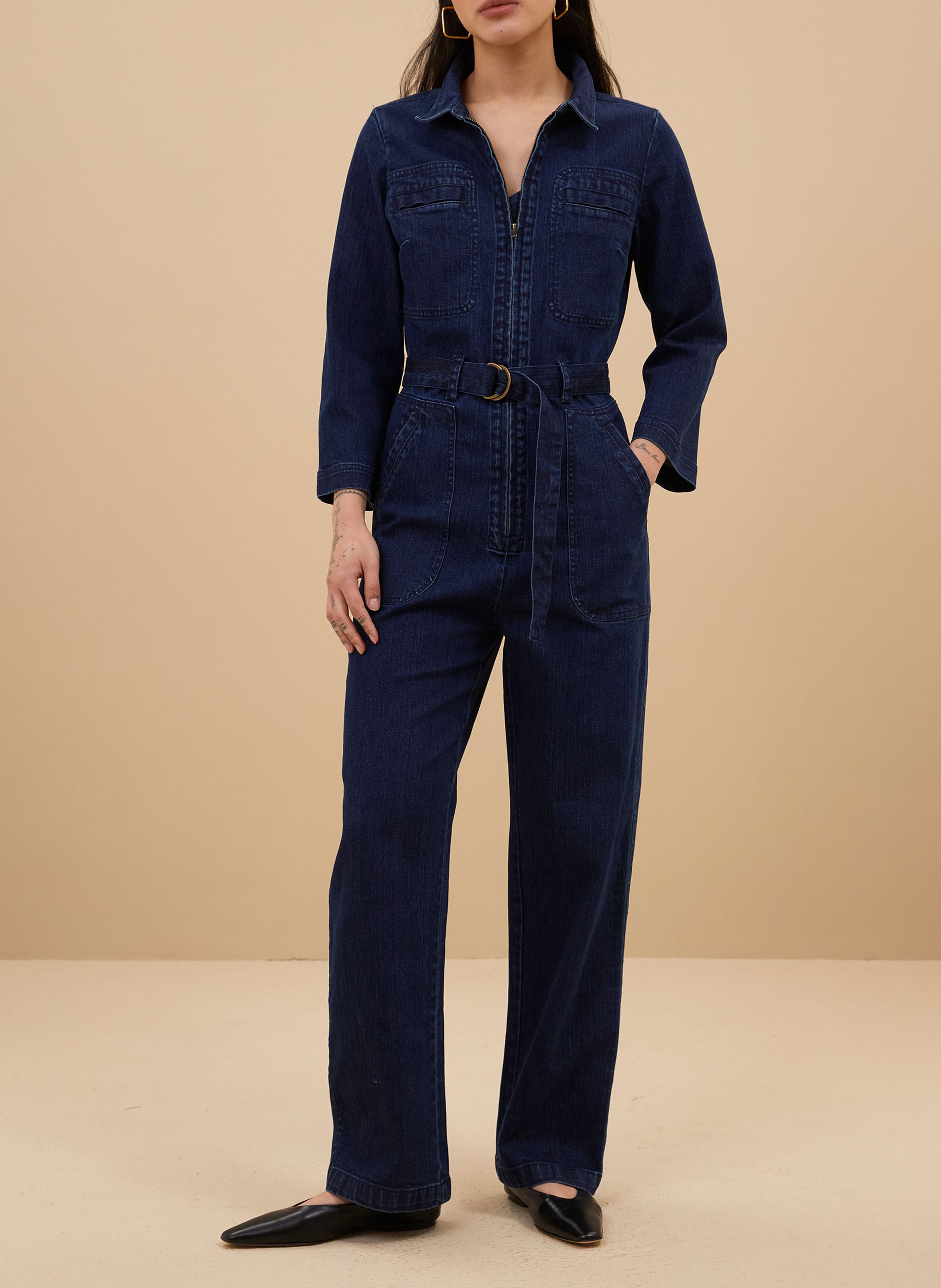 Flared classic collar cotton jumpsuit BY BAR Blue