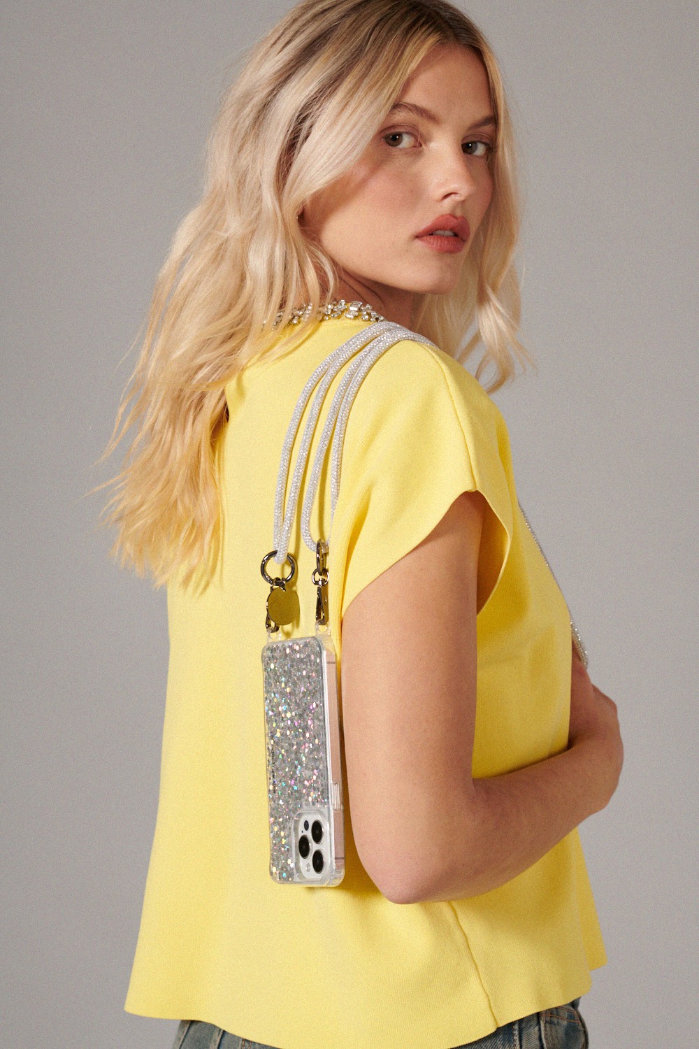 Phone cord in rhinestones LA COQUE FRANCAISE Silver