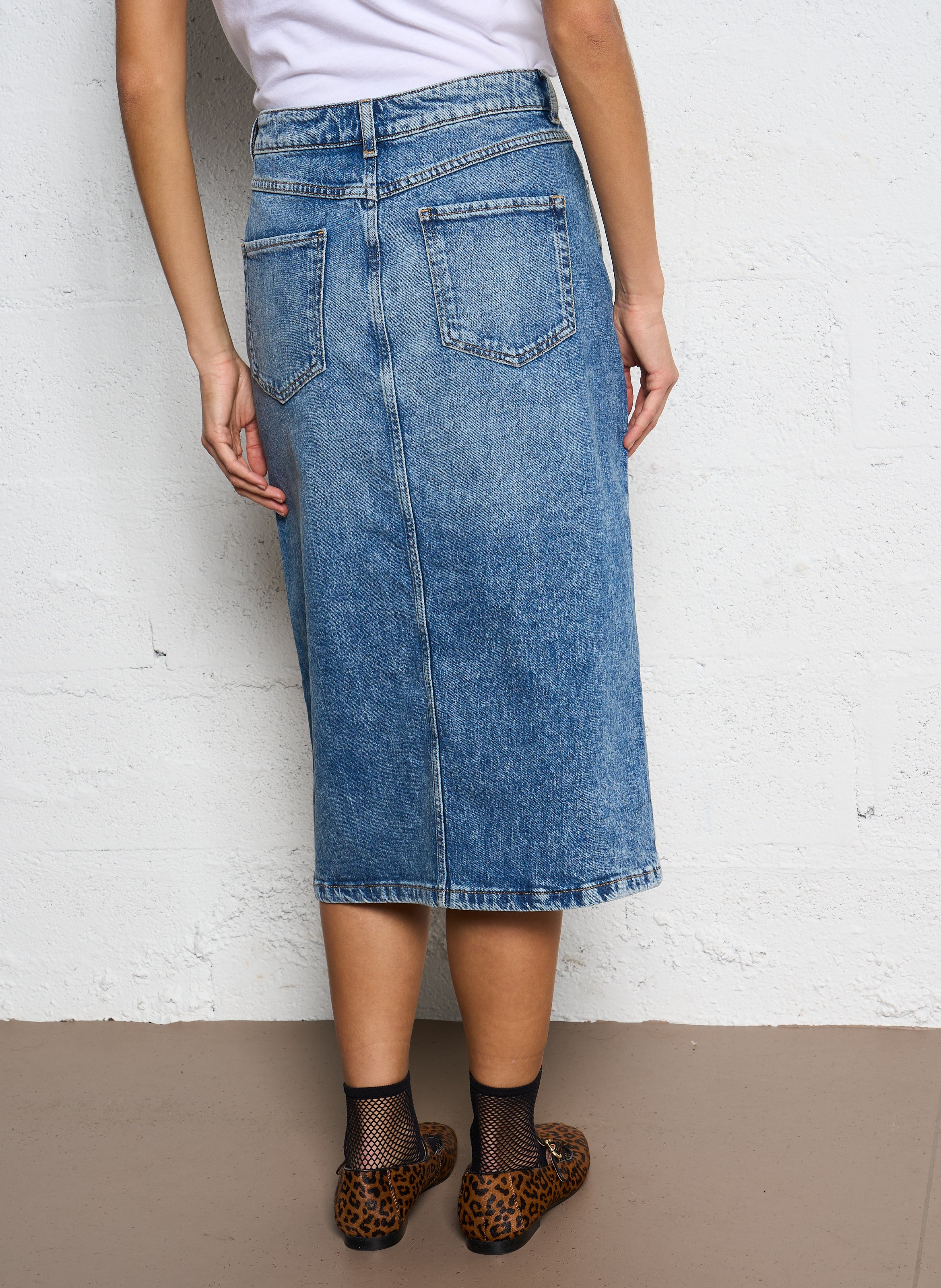 Jupe midi droite en denim stretch MAISON 123 Bleu
