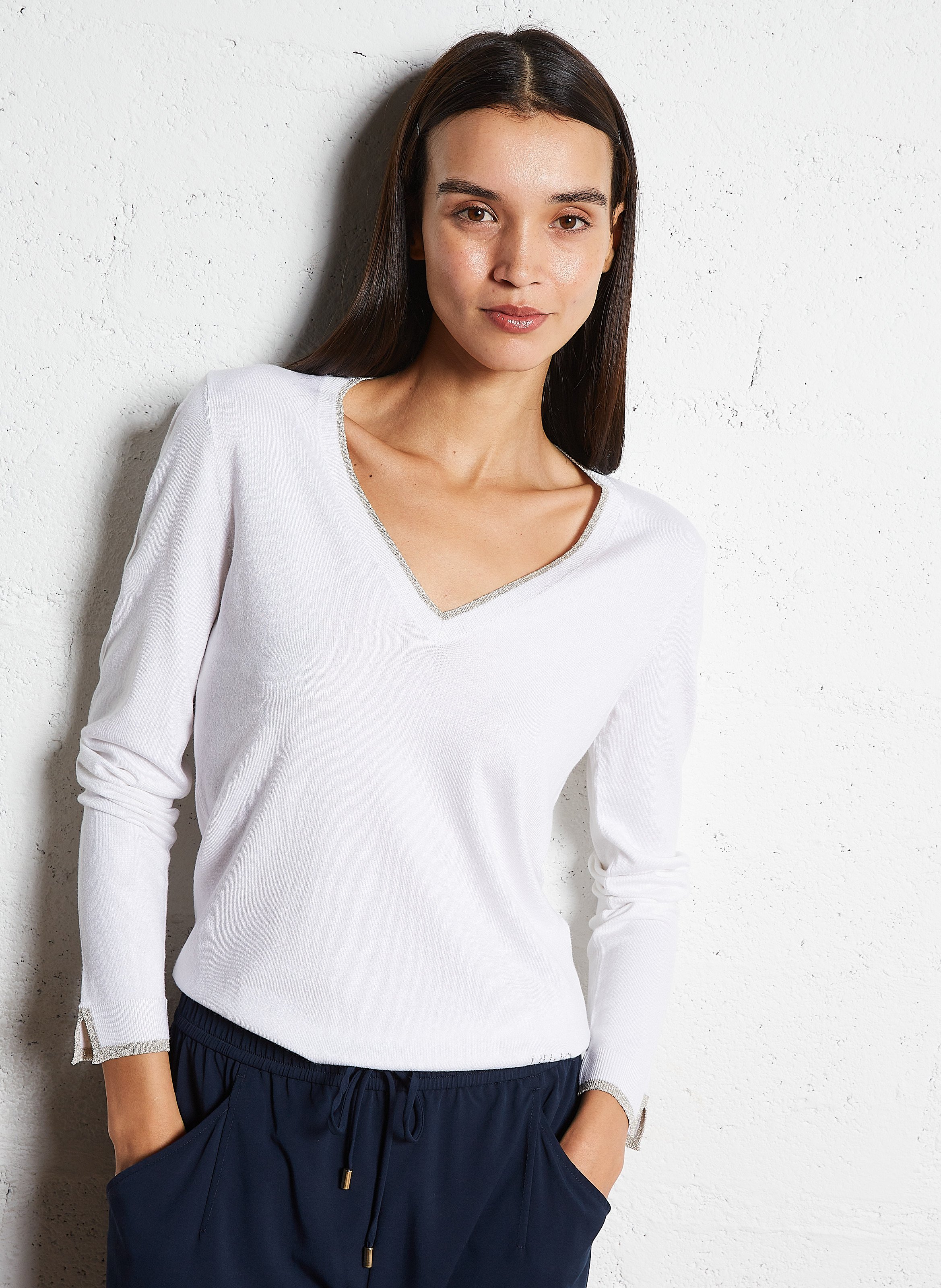 Pull col v à liseré pailleté LIU JO