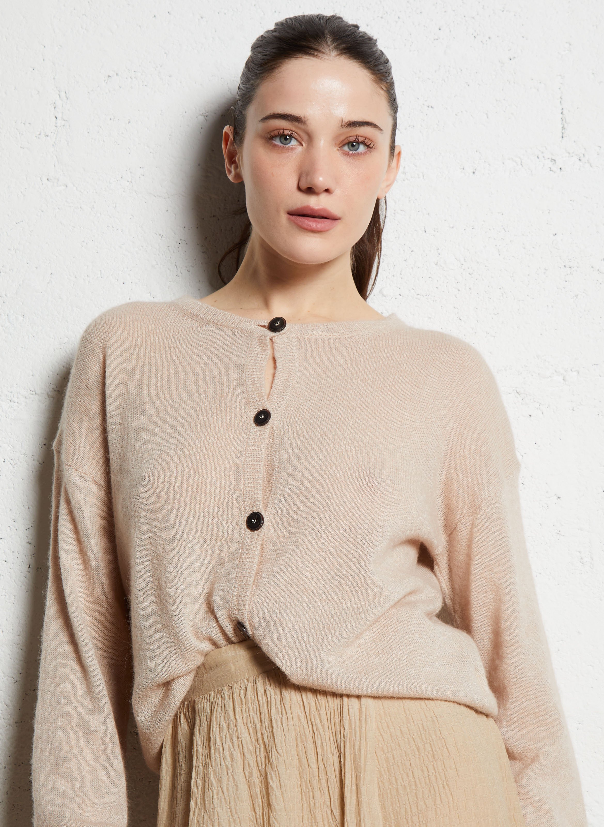 Cardigan en alpaga et coton  POMANDERE Blanc