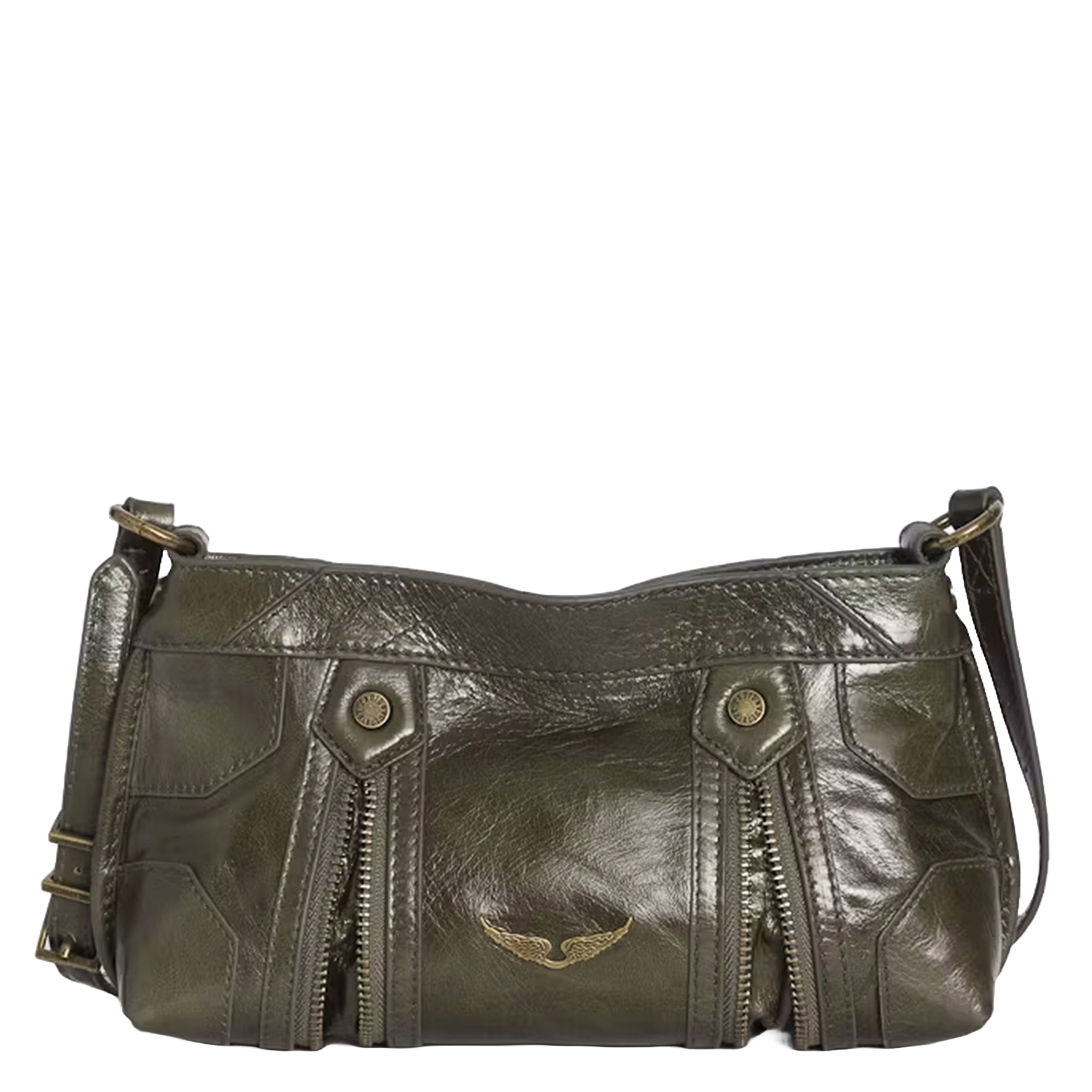 Leren schoudertas met rits ZADIG&VOLTAIRE Groen