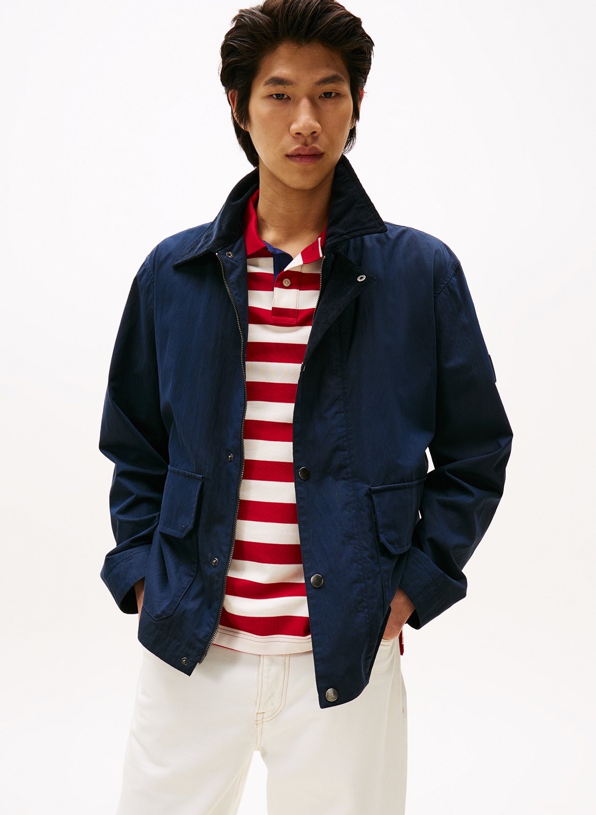 Water-repellent velvet collar jacket in blended cotton TOMMY HILFIGER Blue