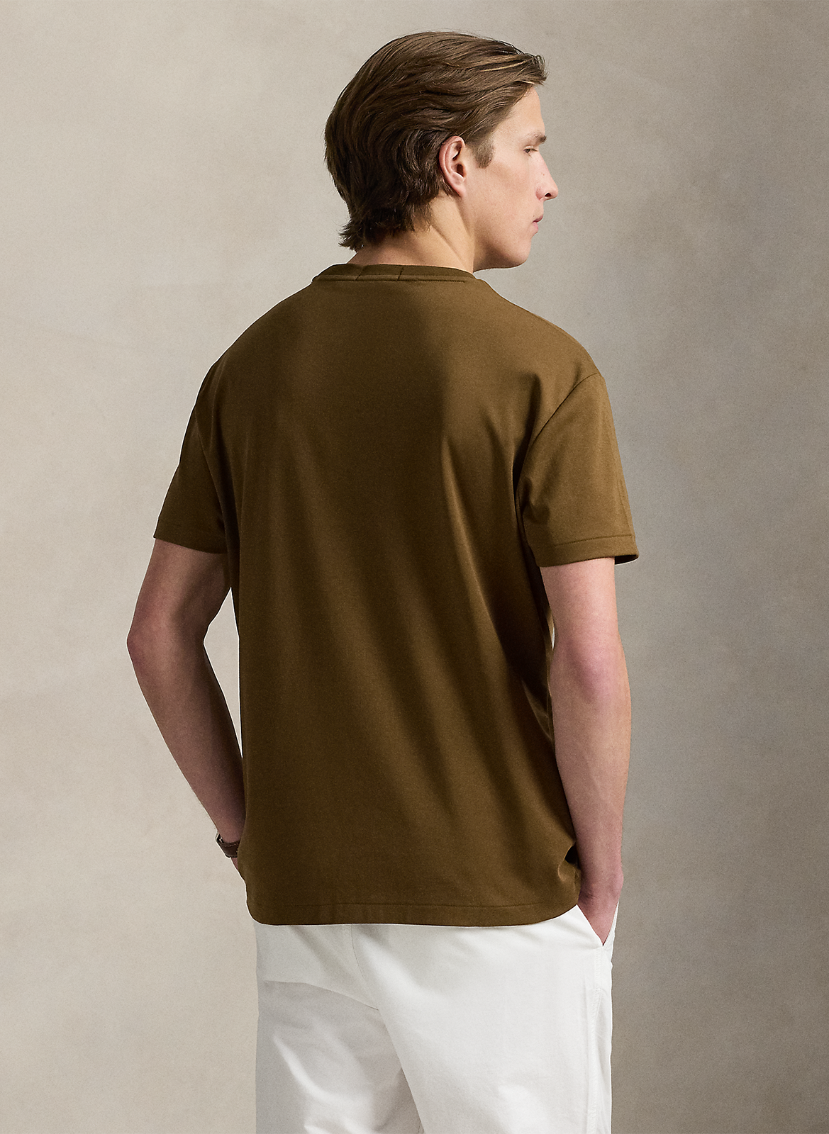 Tee-shirt col rond slim-fit en coton pima avec Pony Player POLO RALPH LAUREN Marron