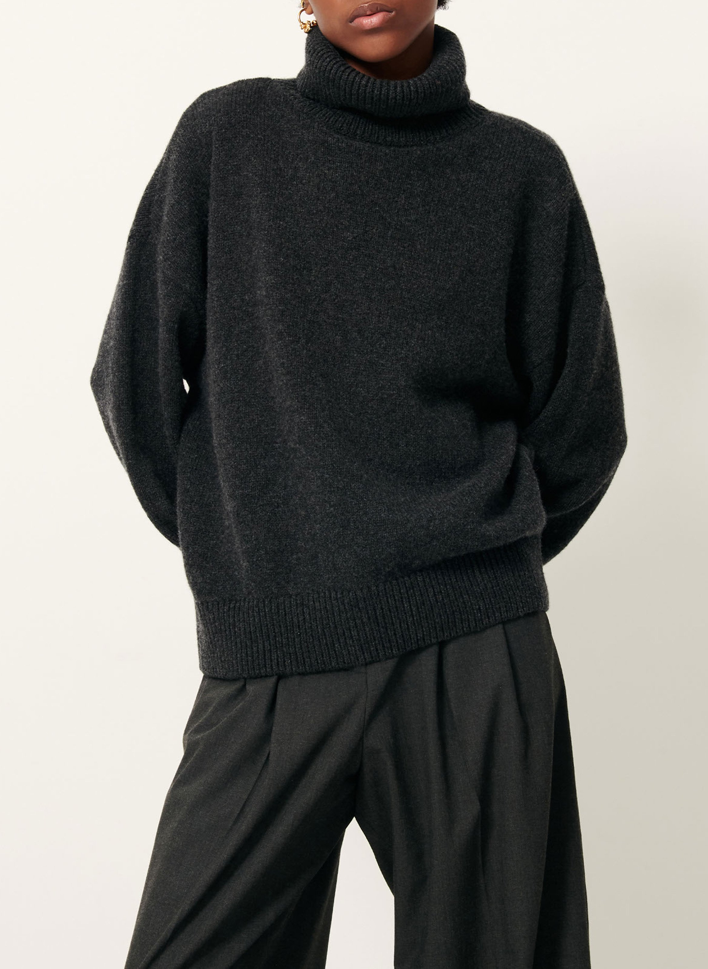 Pull oversize col roulé en laine et cachemire SESSUN Gris