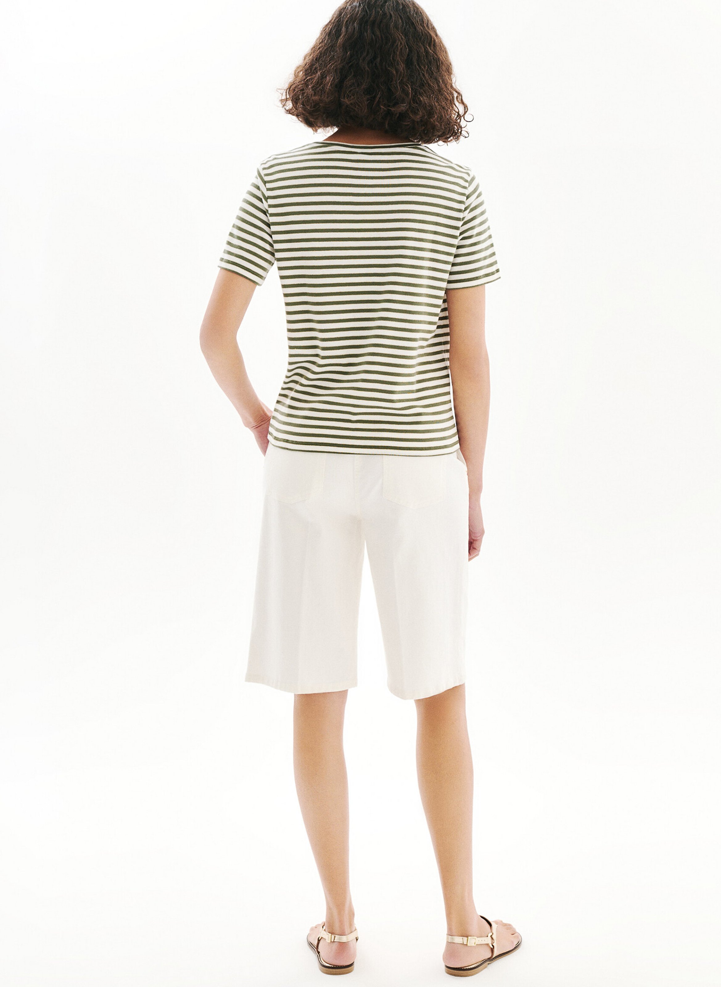 Tee-shirt col rond droit à rayures CAROLL Vert