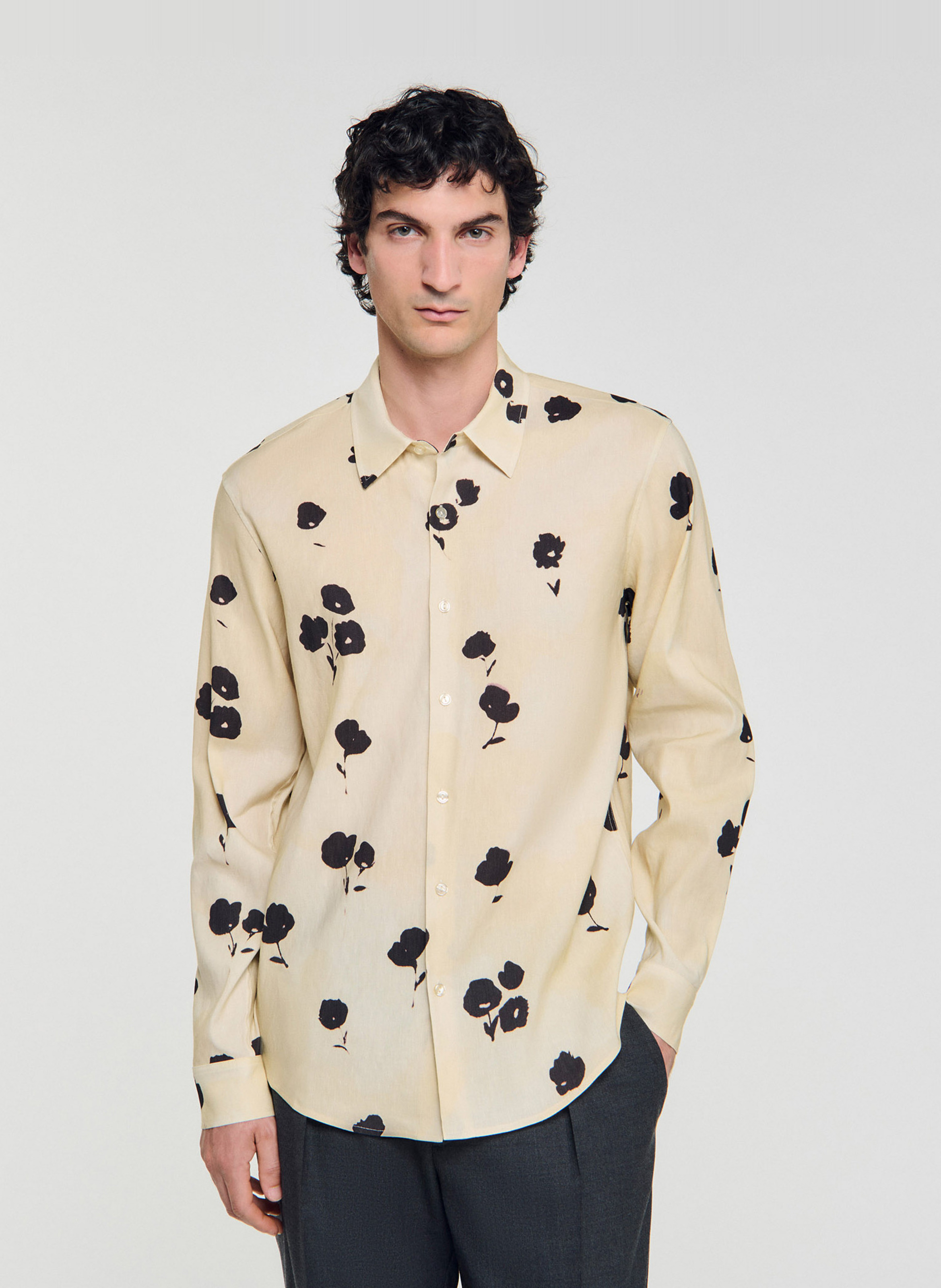 Chemise droite col classique en lin mélangé SANDRO Blanc