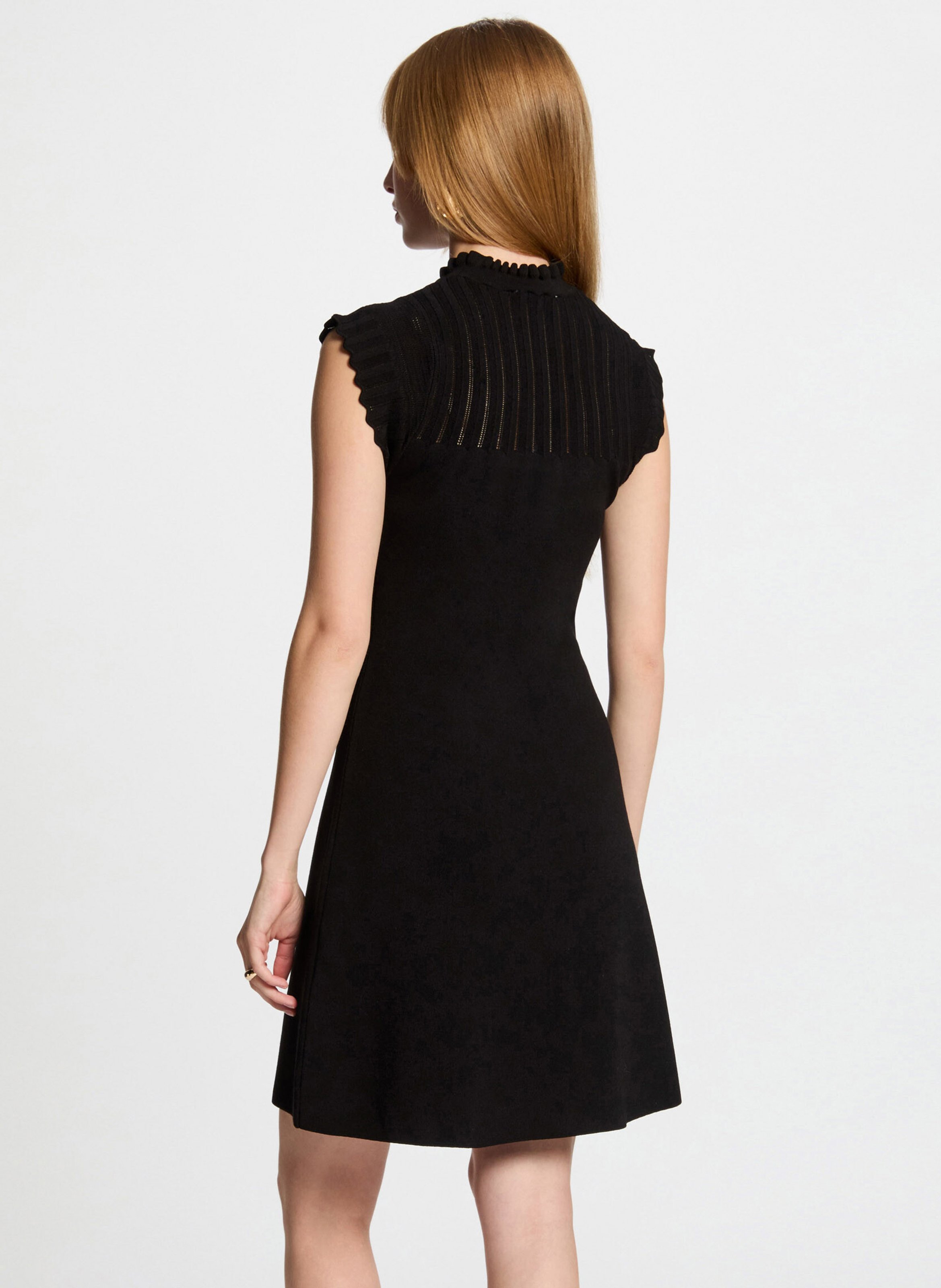 Korte tricotjurk met opstaande kraag MORGAN Zwart