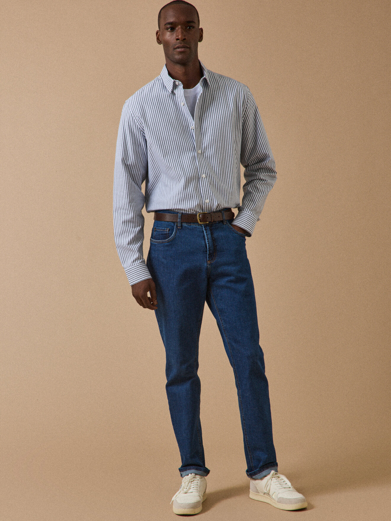 Contemporary cut striped shirt Green