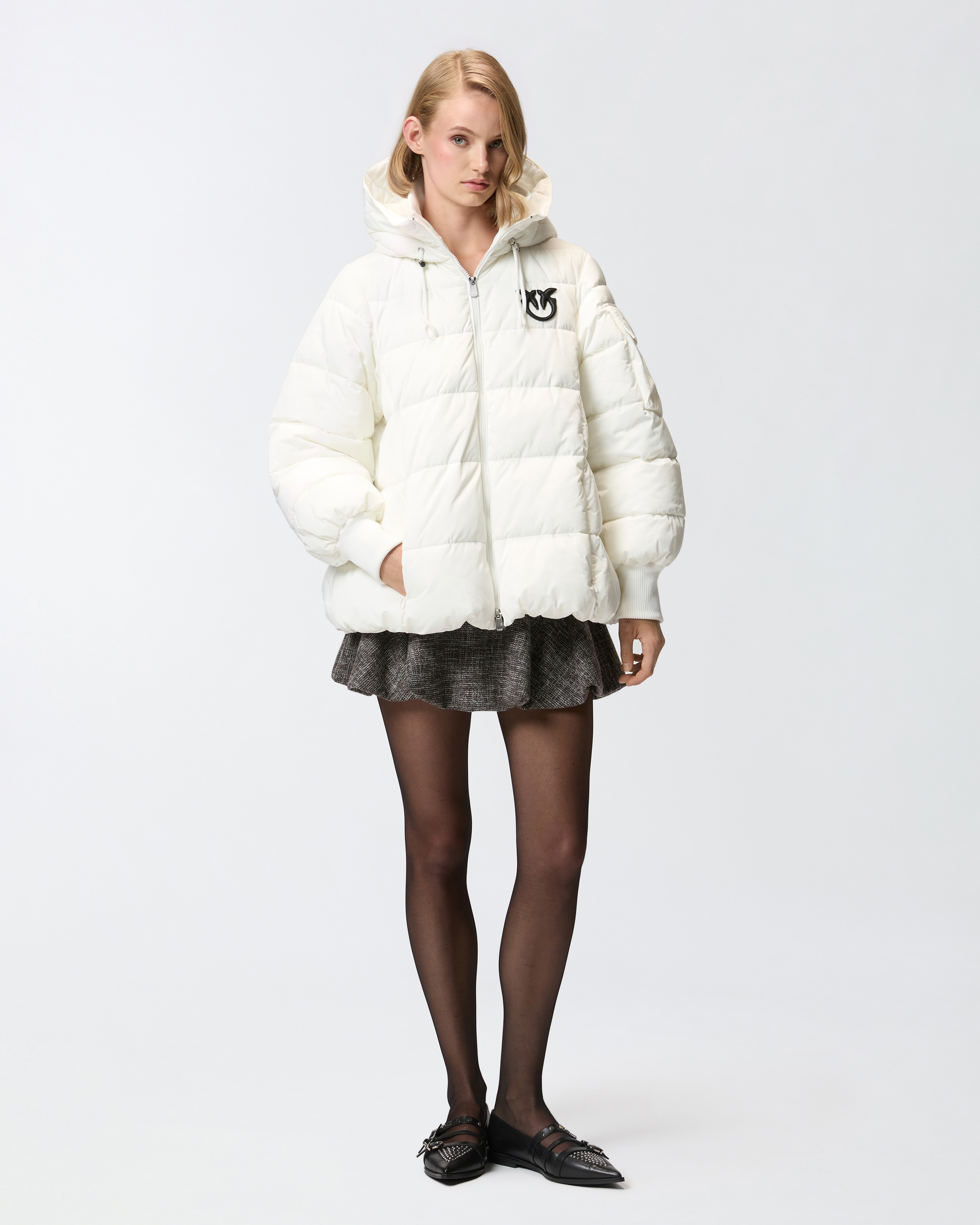 Hooded puffer jacket in technical fabric PINKO White
