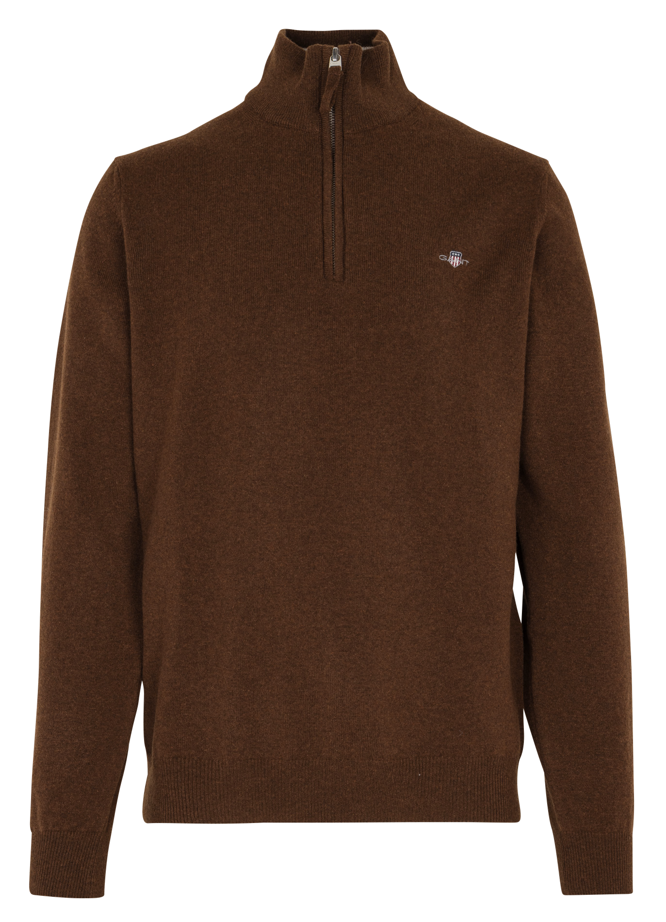 High-neck wool sweater with zip GANT Brown