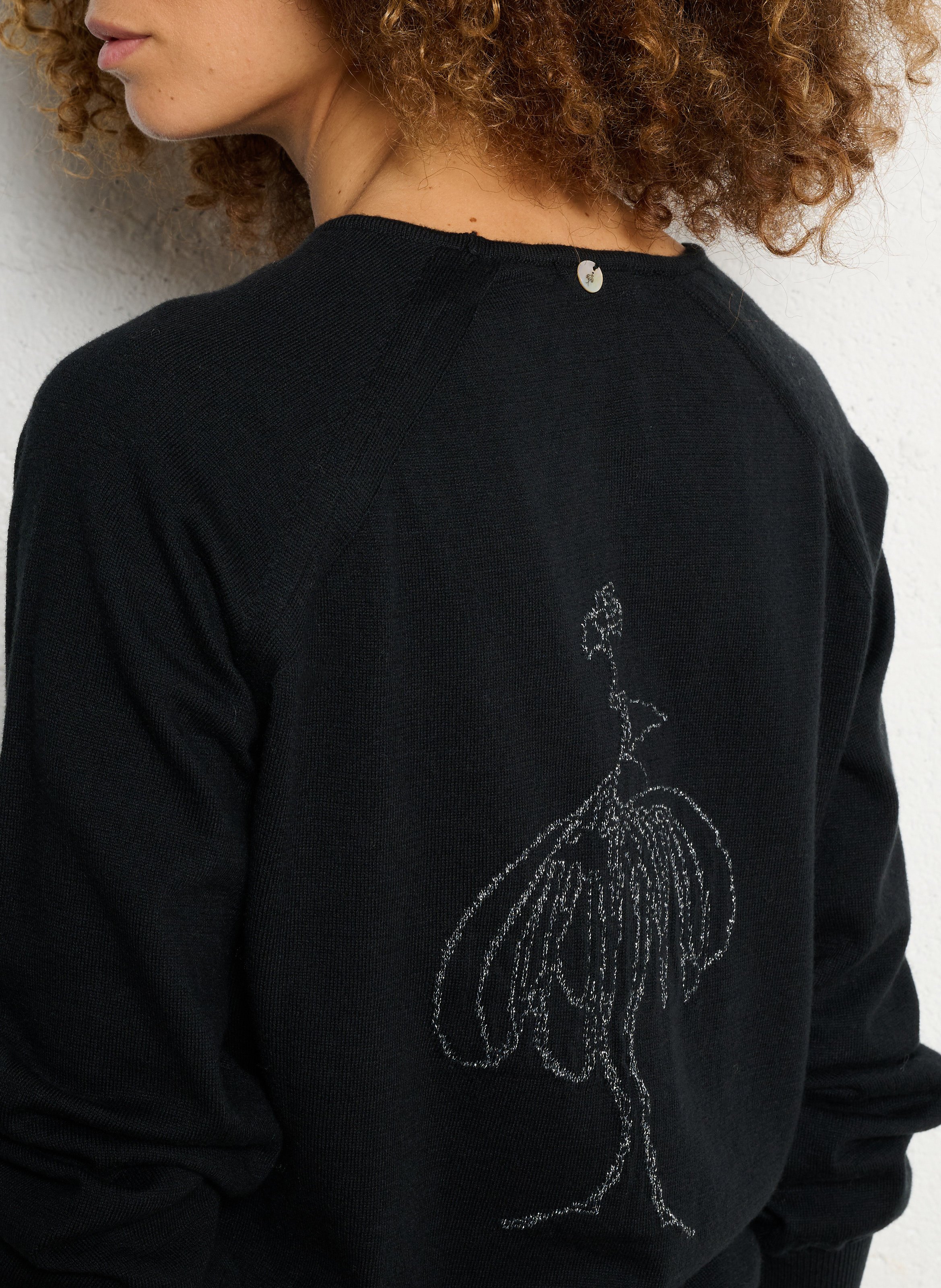 Pull droit col rond en coton et laine mélangé ONE STEP Noir