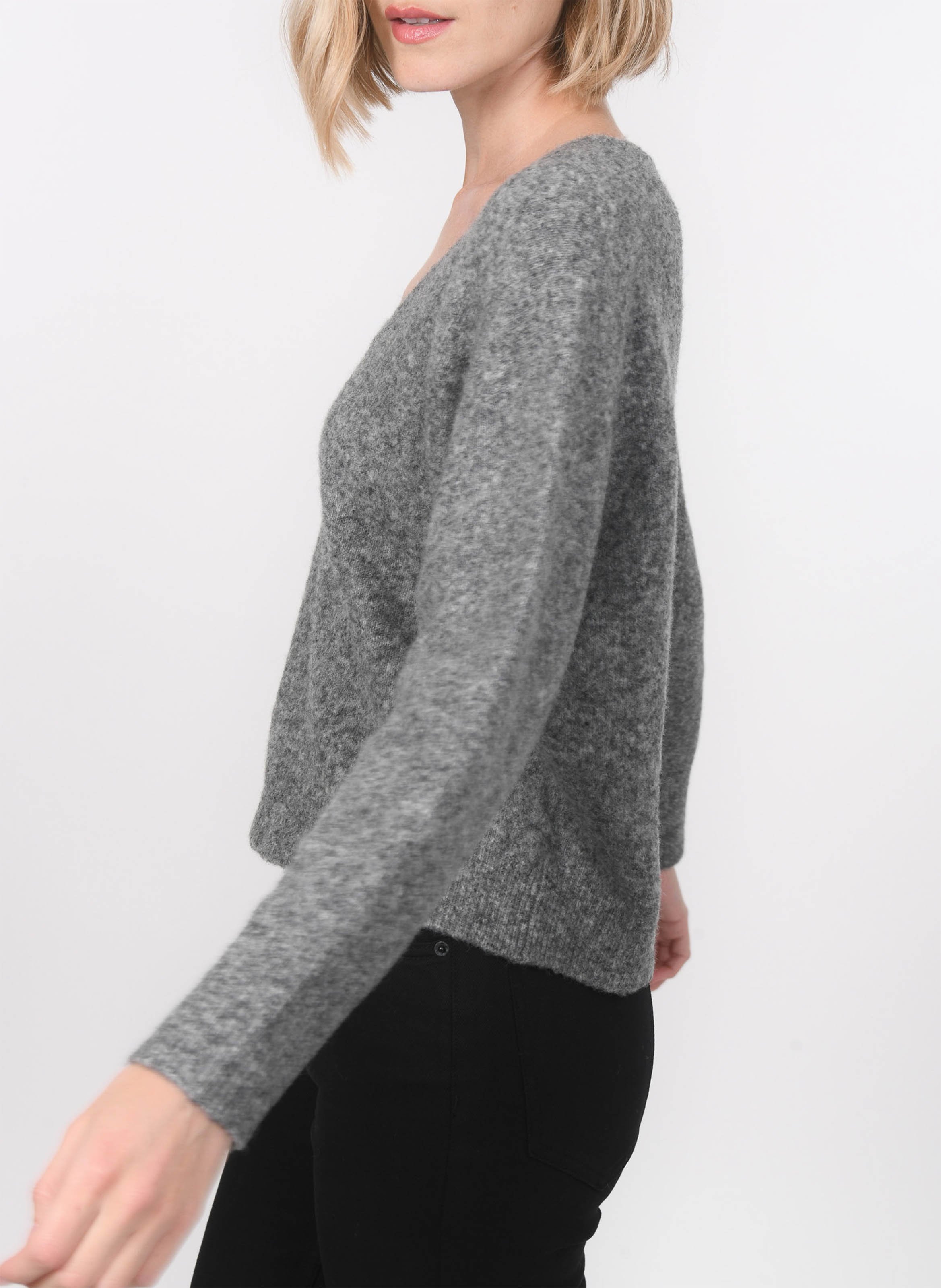 Pull col V en laine mélangée KOOKAI Gris