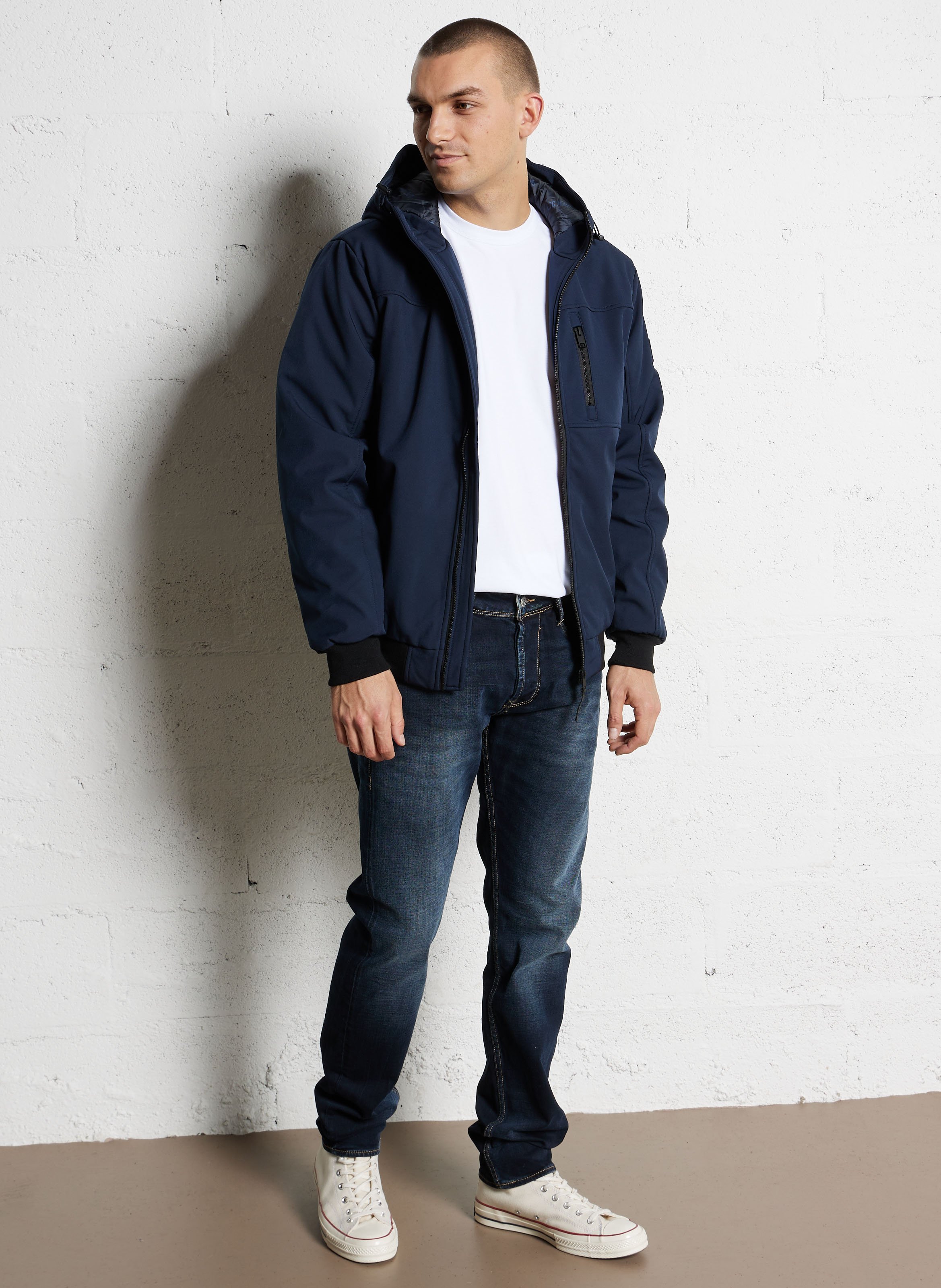 Giacca diritta monocolore con cappuccio LE TEMPS DES CERISES Blu