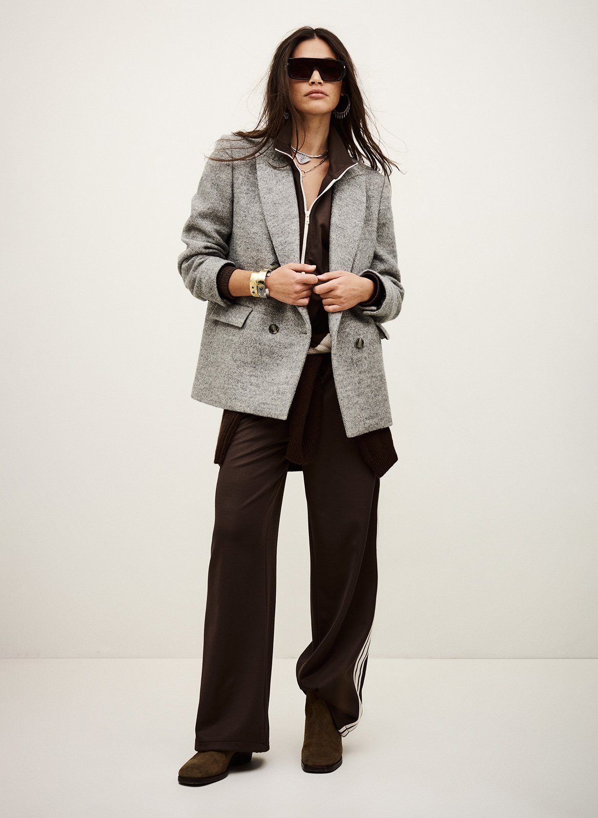 Fitted wool-blend suit collar jacket Black