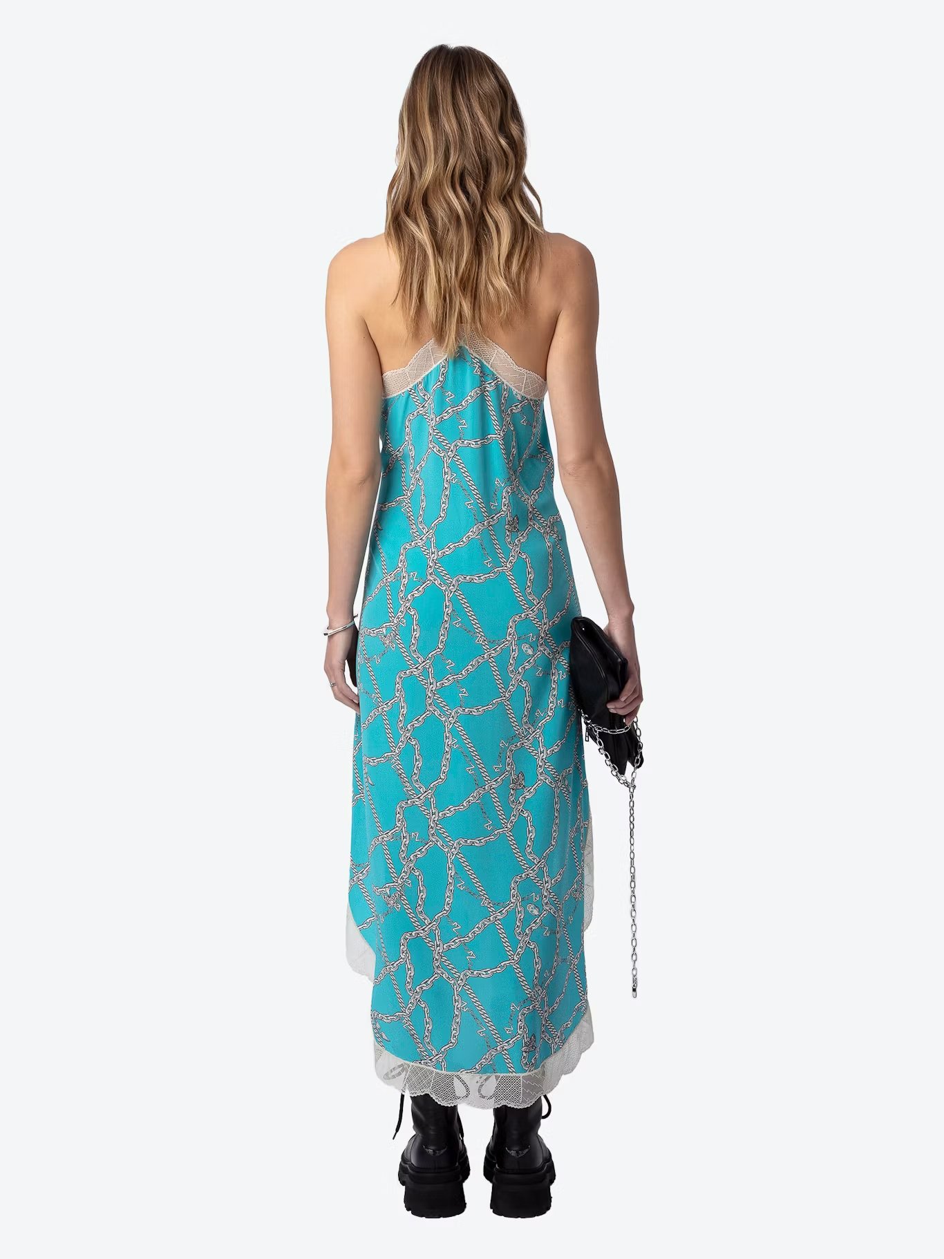 Robe longue imprimée à dentelle en soie ZADIG&VOLTAIRE Bleu