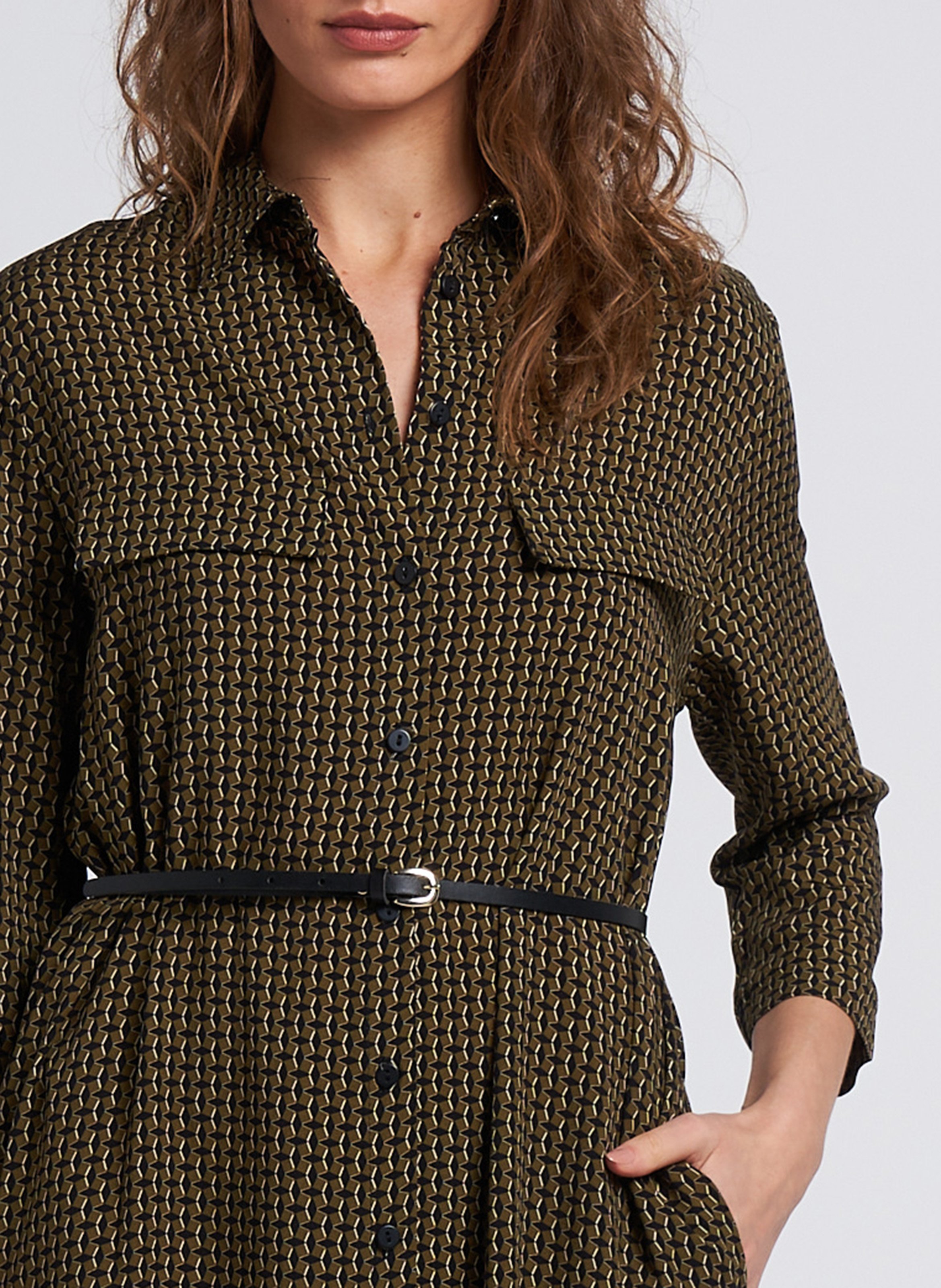 Printed midi dress with classic collar PLEASE Green