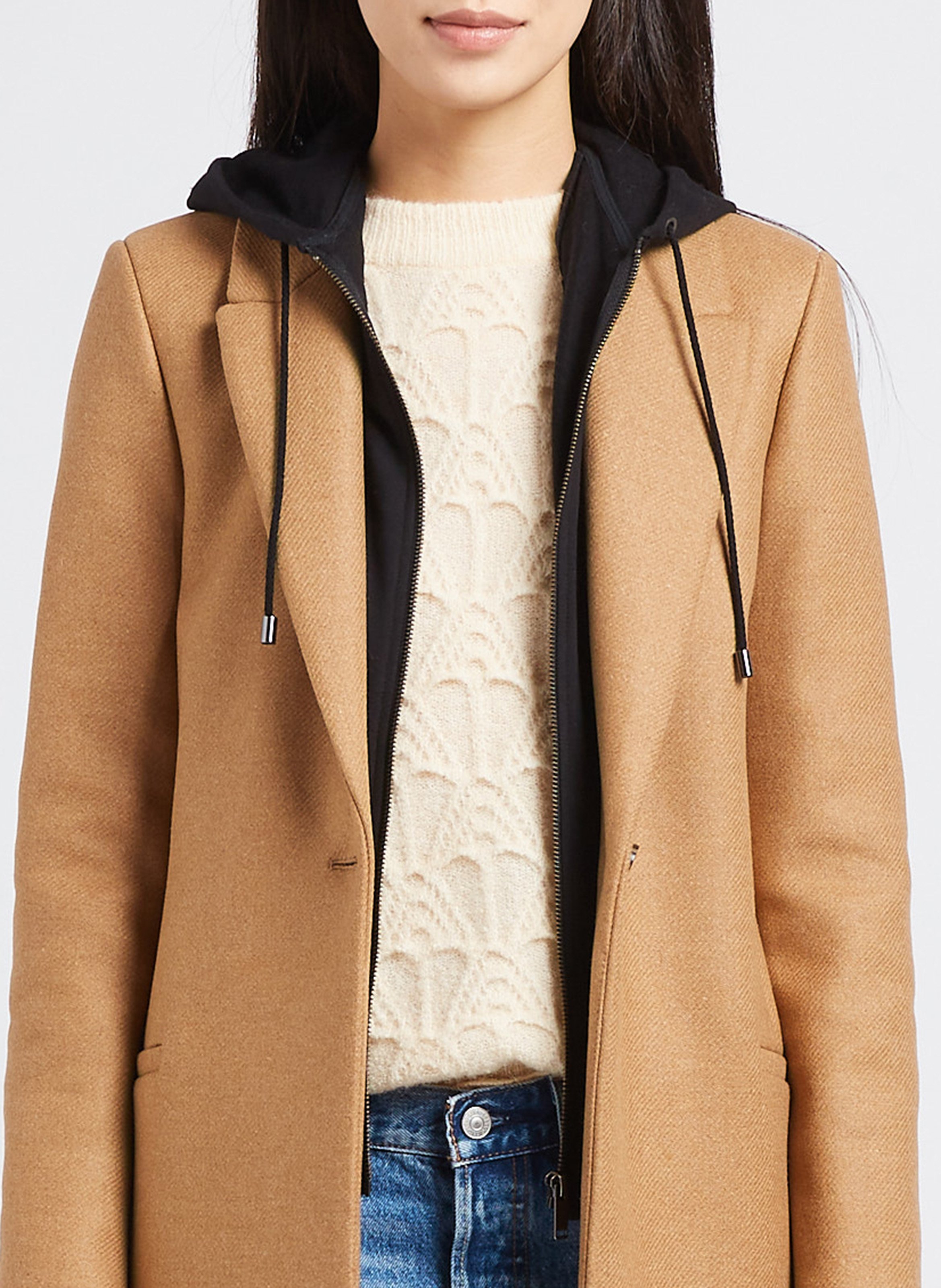 Wool-blend coat with tailored collar IKKS Brown
