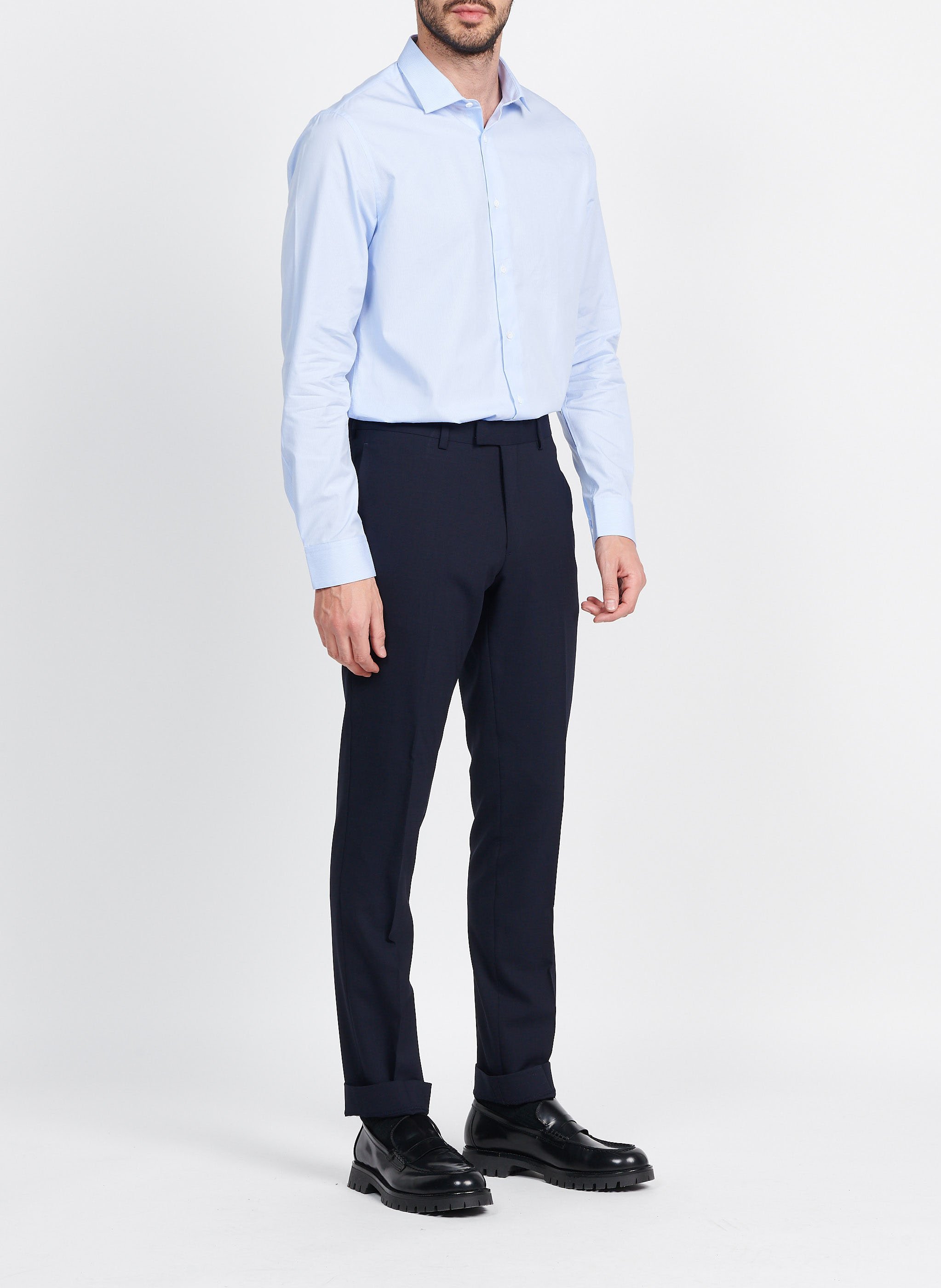 Recht, gestreept overhemd van katoenpopeline ATELIER PRIVE Blauw