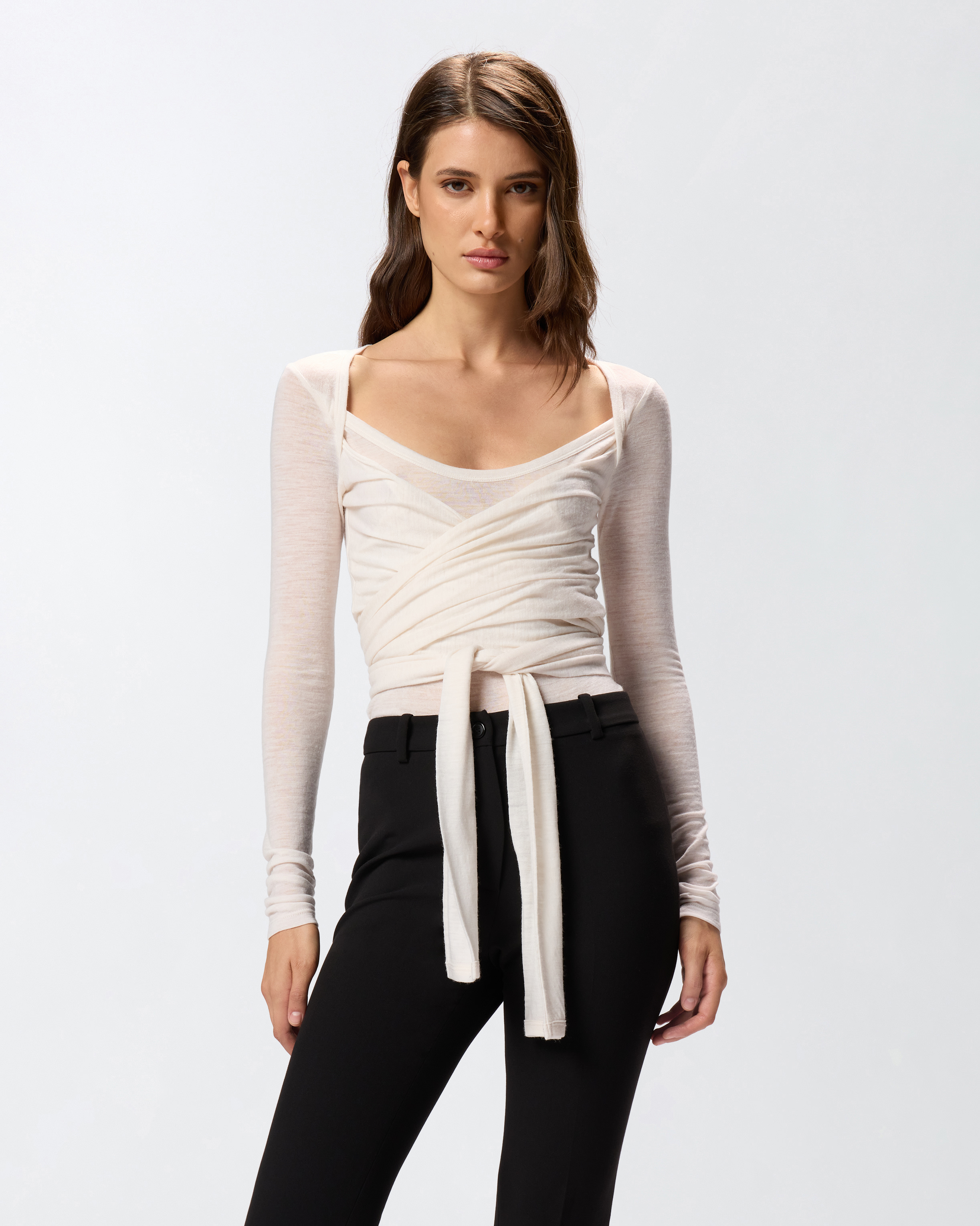 T-shirt with knotted effect in blended wool PINKO