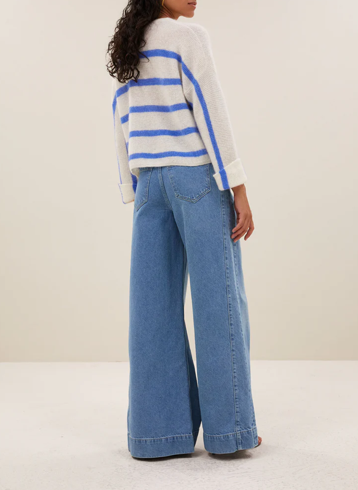Ruimvallende, gestreepte trui | wolblend BY BAR Blauw