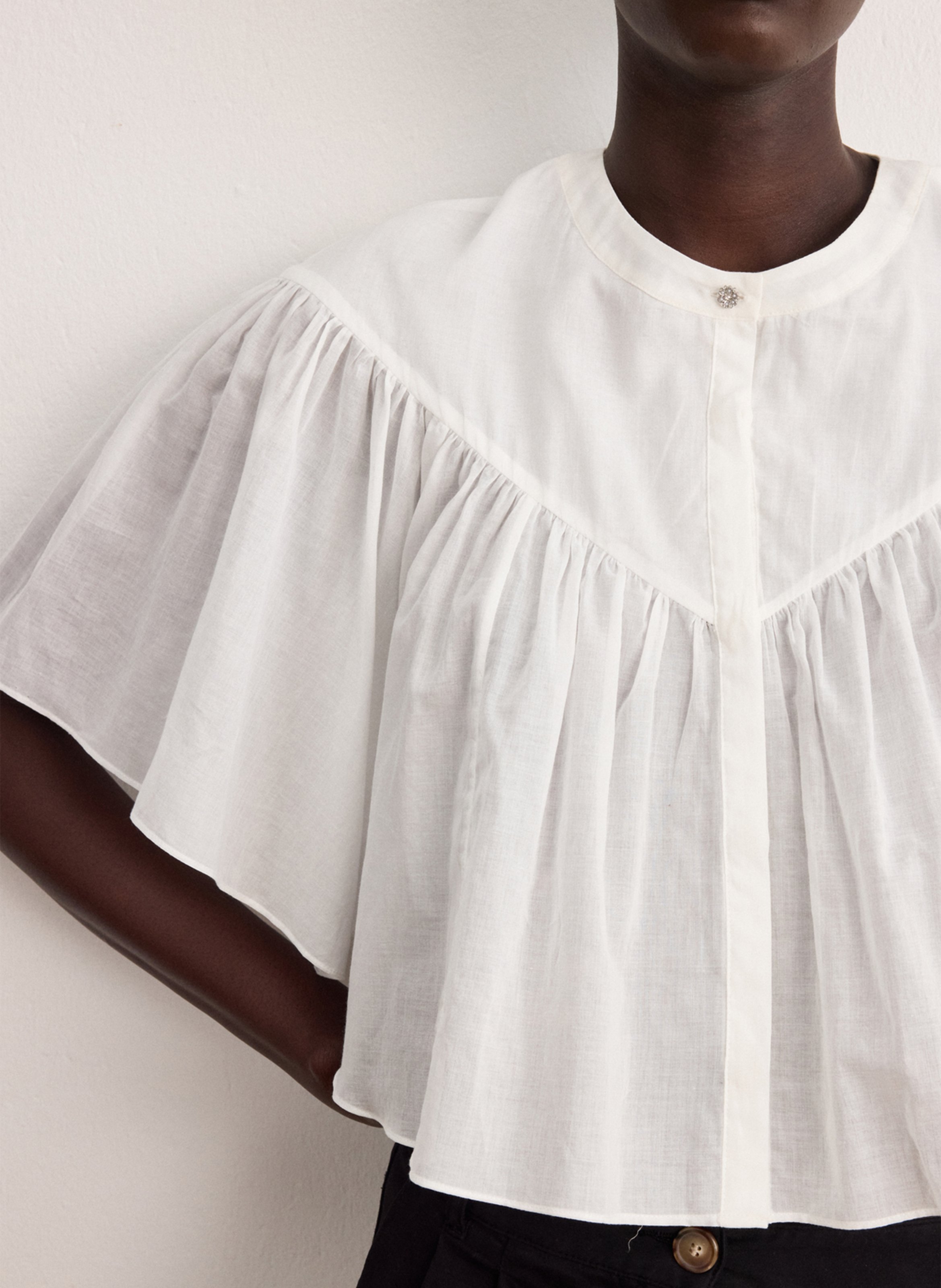 Loose-fit cotton shirt with round neck PABLO Beige