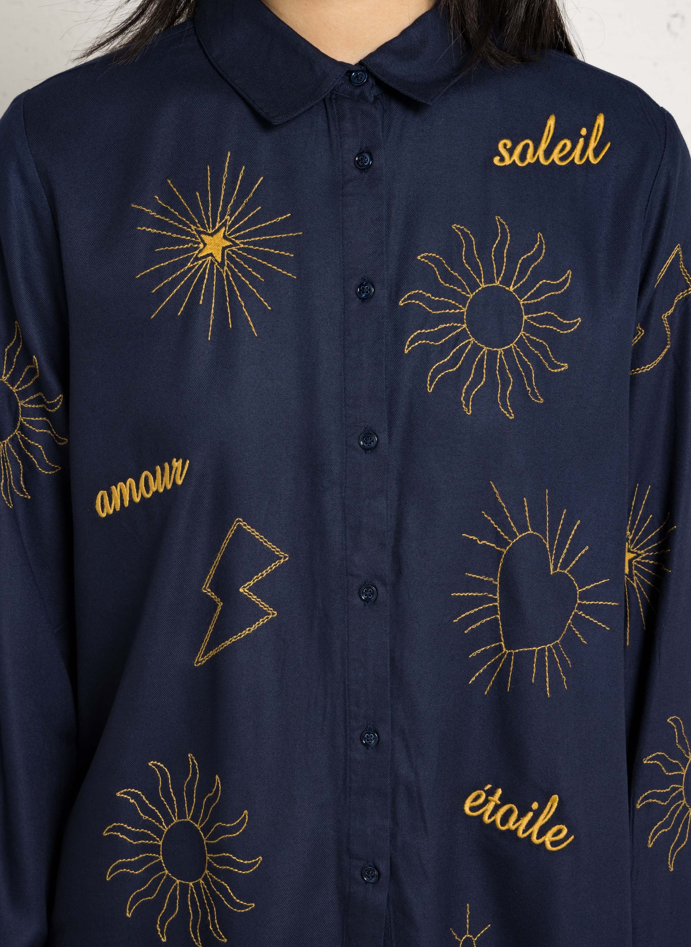 Chemise droite col classique brodée LA PETITE ETOILE Bleu