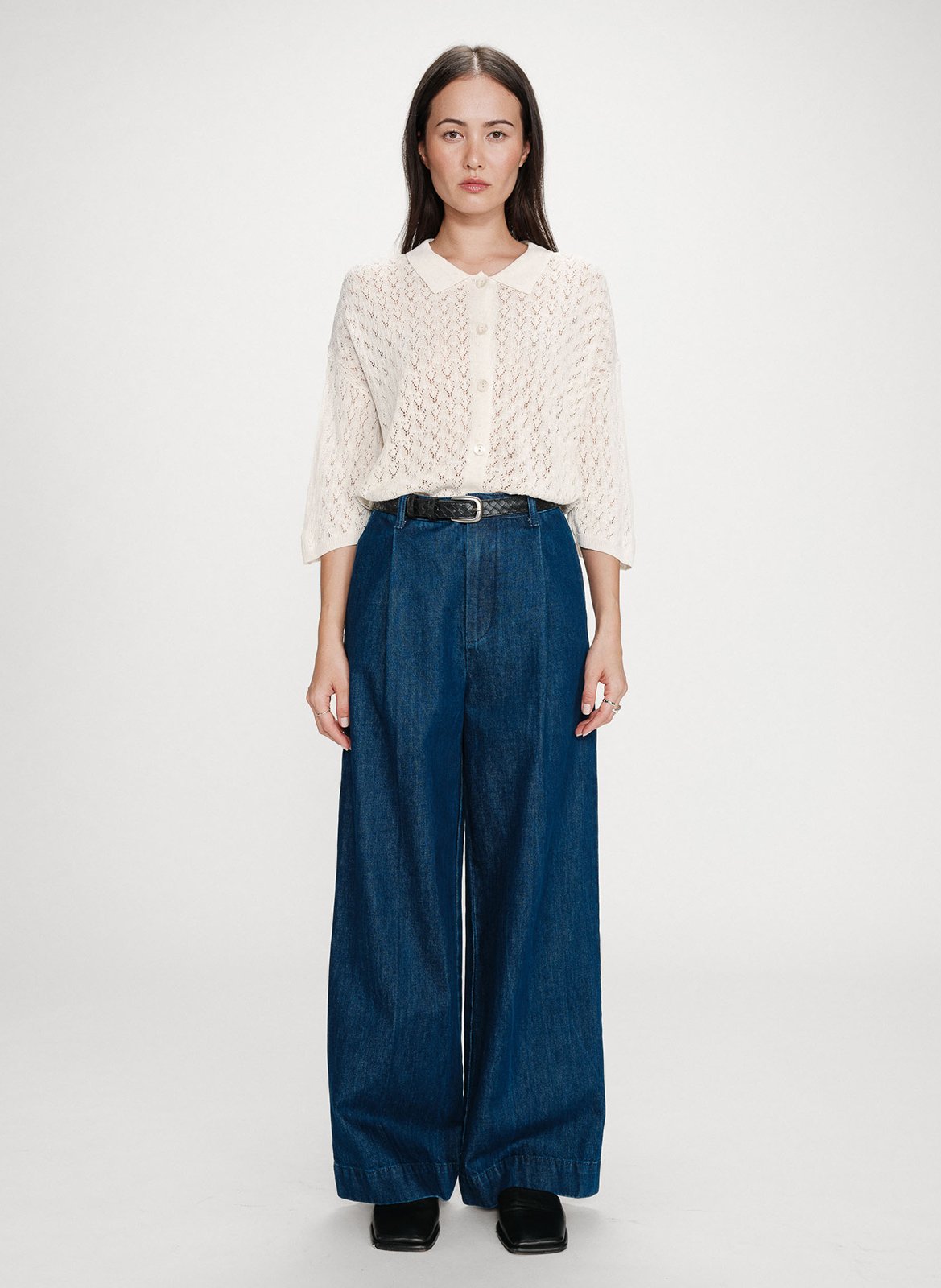 Pantalon ample taille haute en denim GRACE ET MILA Bleu