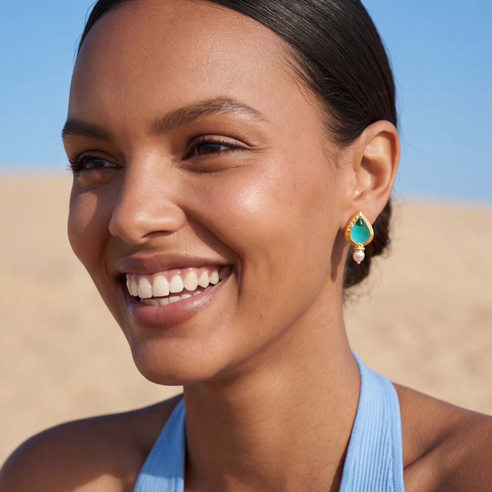 Stud earrings with pierced stems, gold-plated SATELLITE PARIS Blue