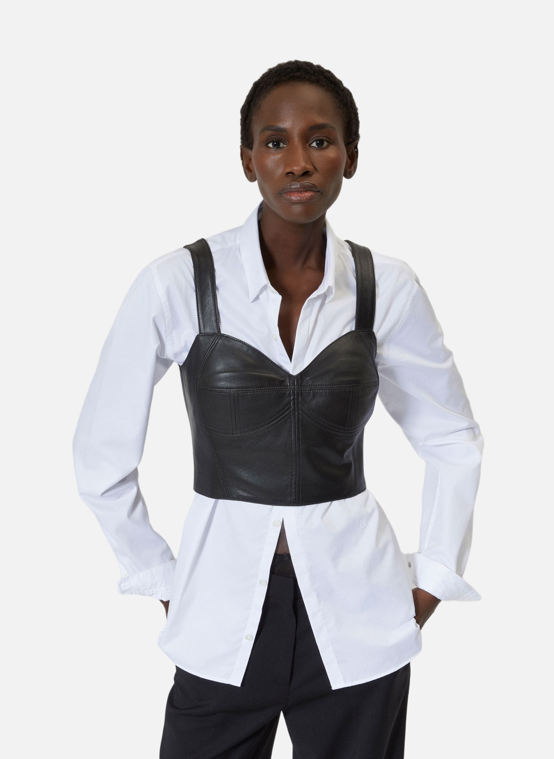Leather bustier top THE KOOPLES Black