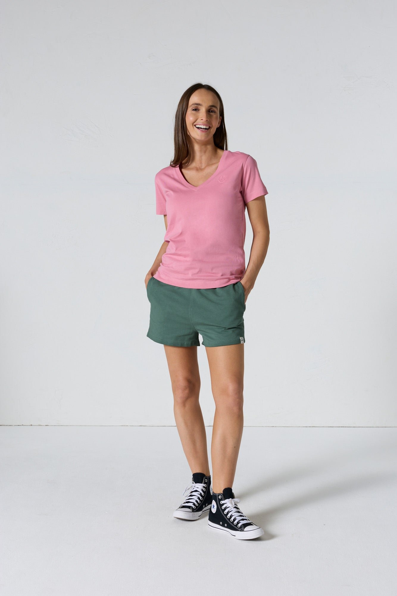 Solid V-neck cotton t-shirt Sofia 2.0 JOTT Pink