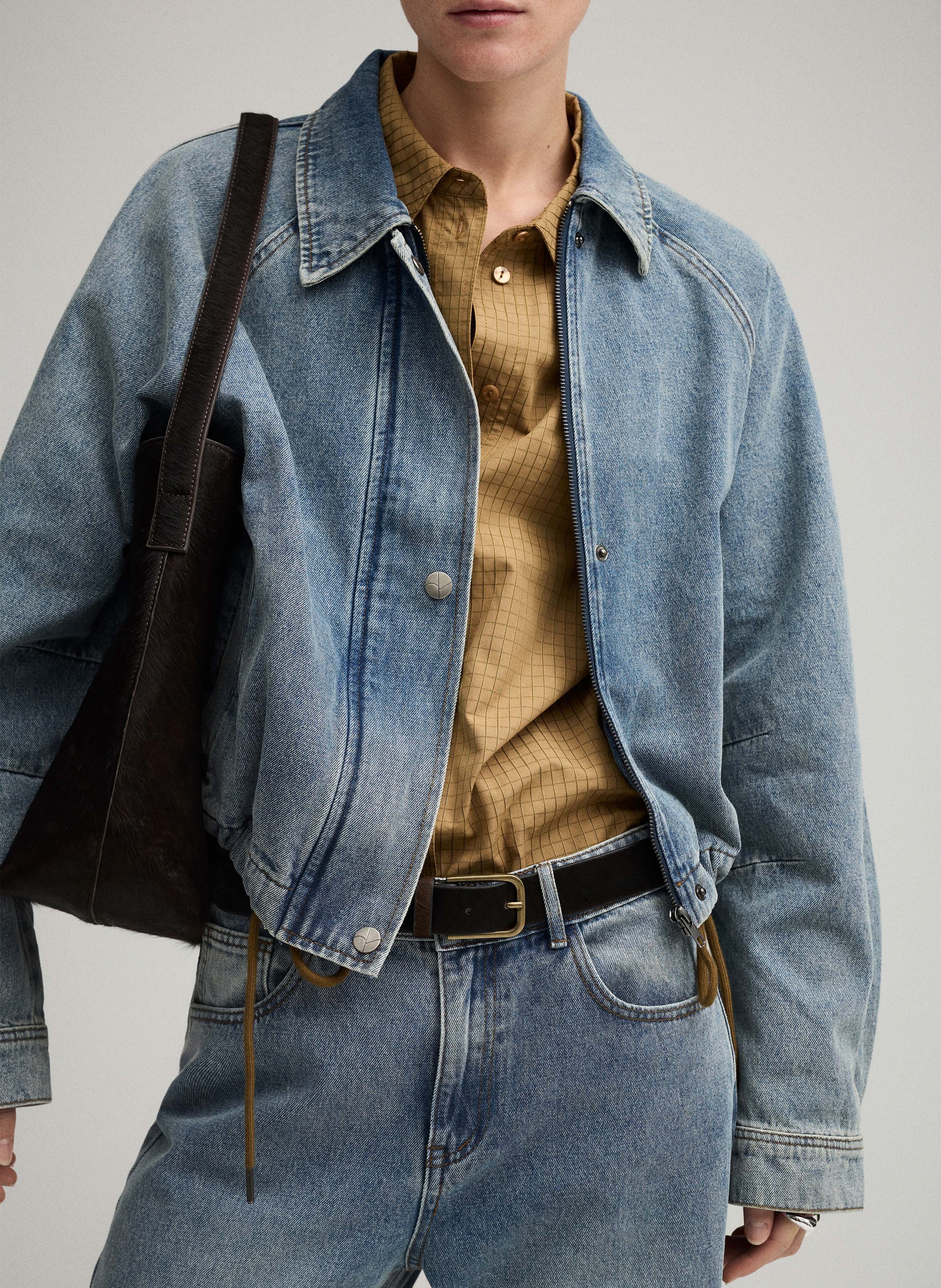 Straight classic collar jacket in cotton and recycled cotton blend ROUGE EDIT Blue