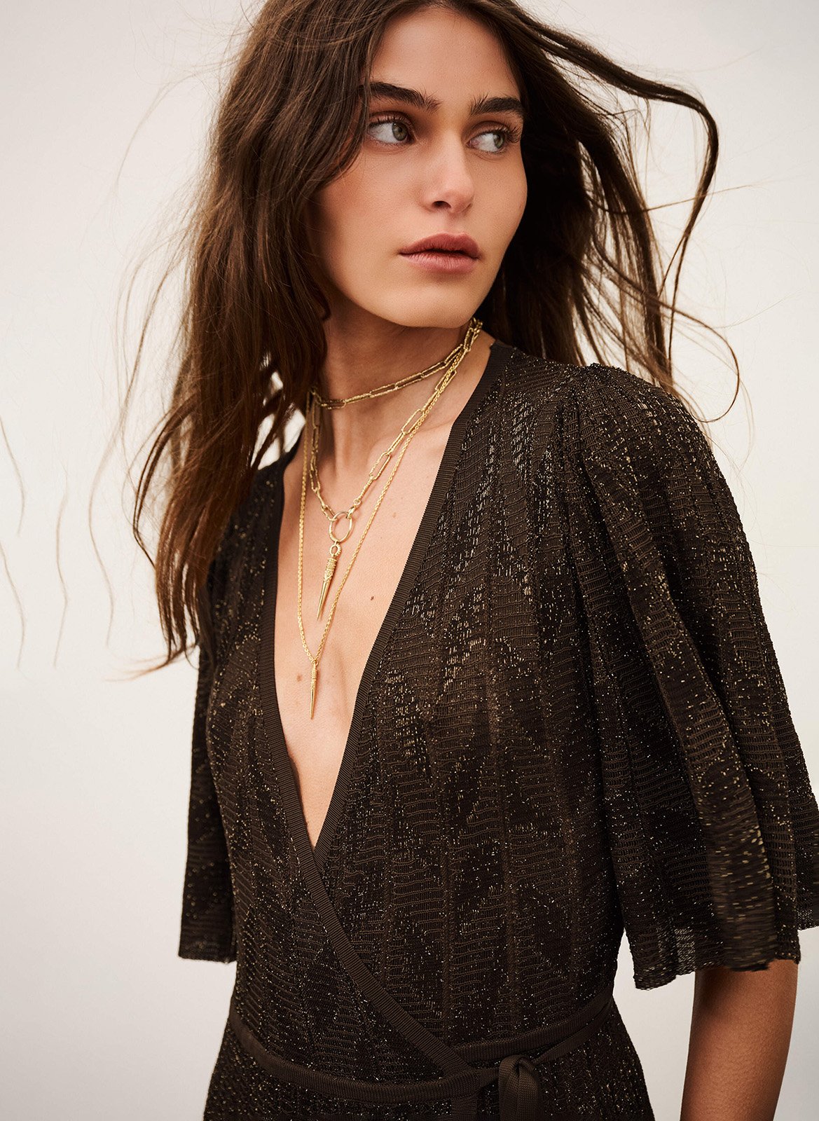 Robe longue portefeuille à paillettes BA&SH Bruin