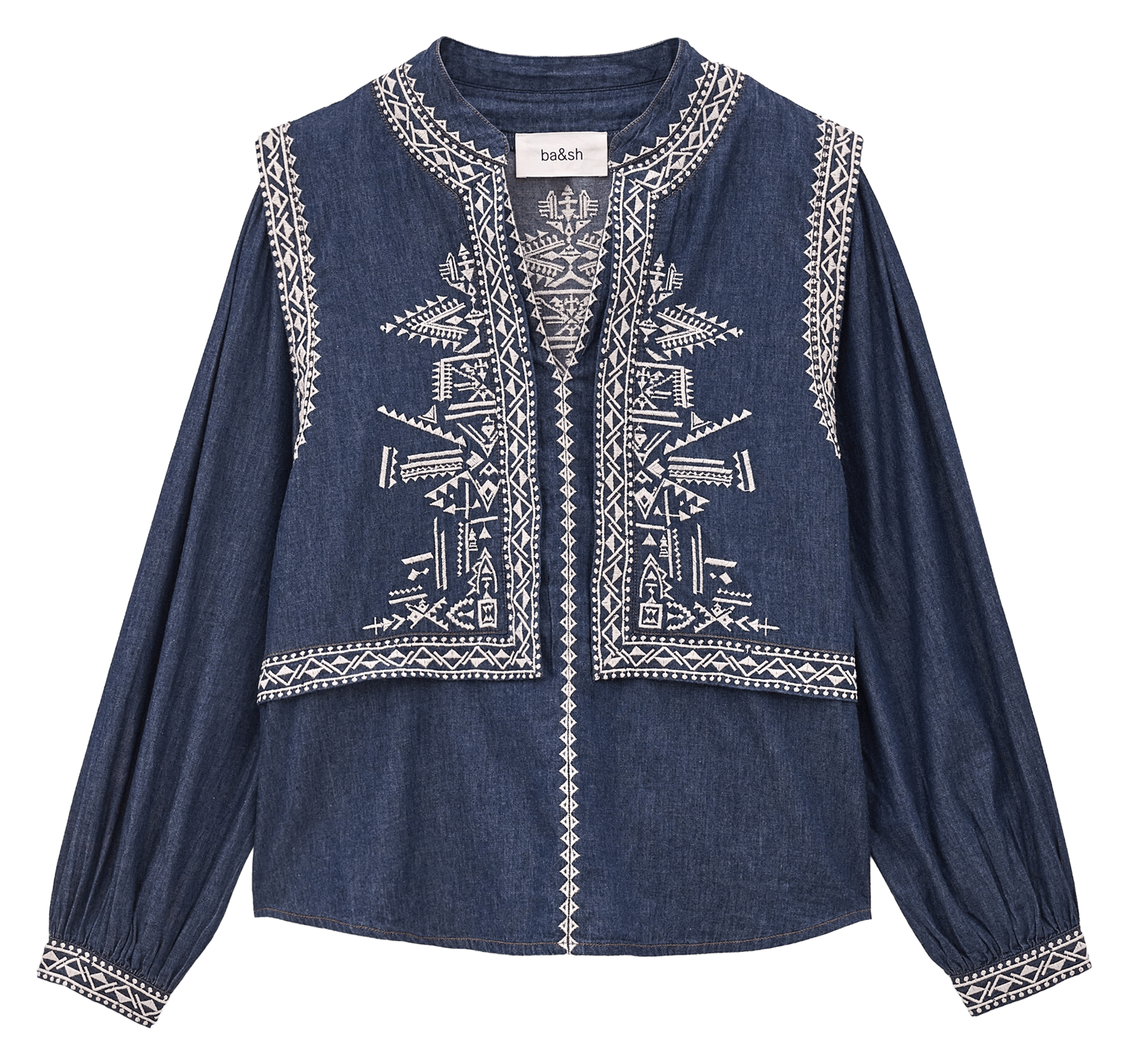 Straight tunic collar embroidered blouse BA&SH Blue